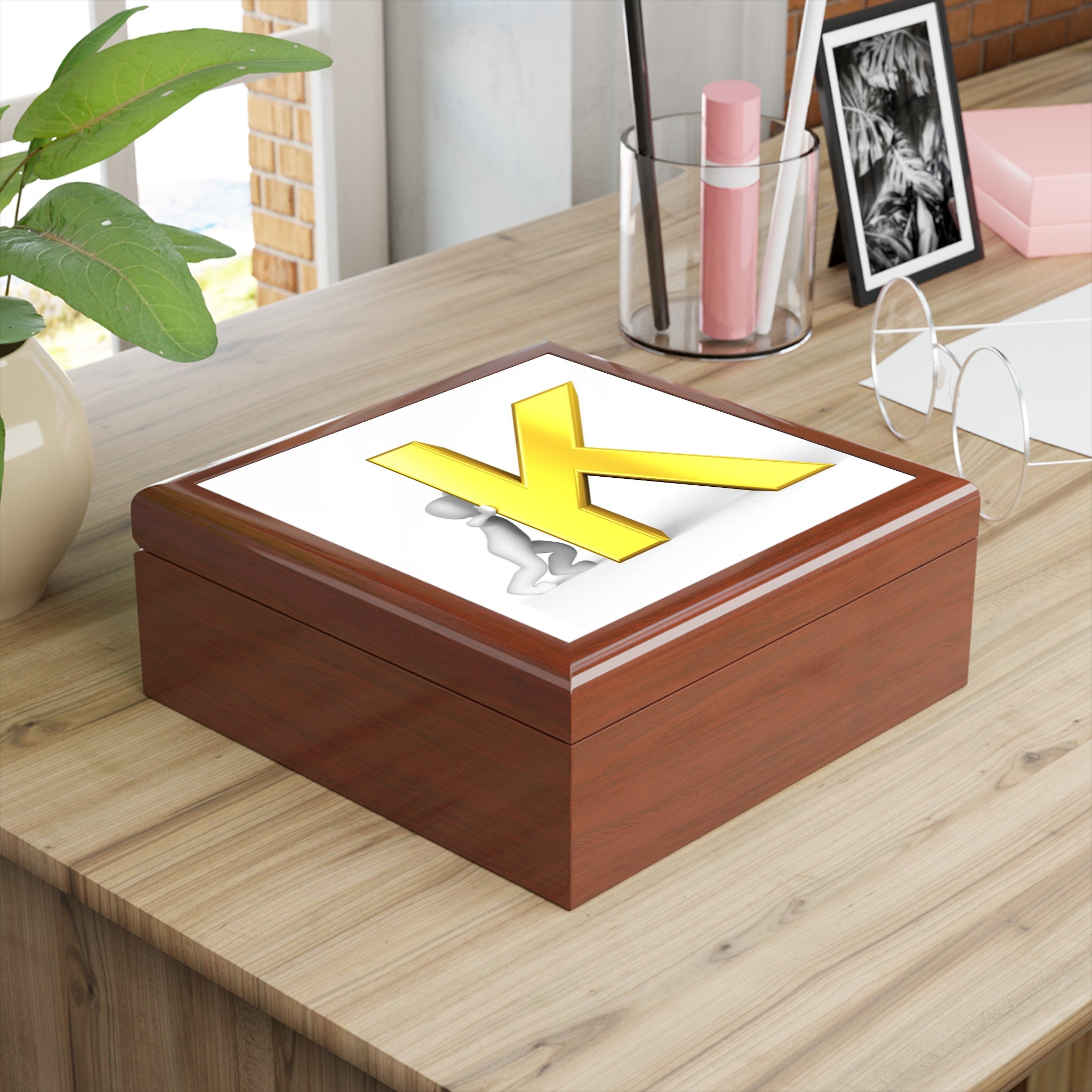 Gold Letter K Monogram Jewelry Box | Personalized Initial Keepsake