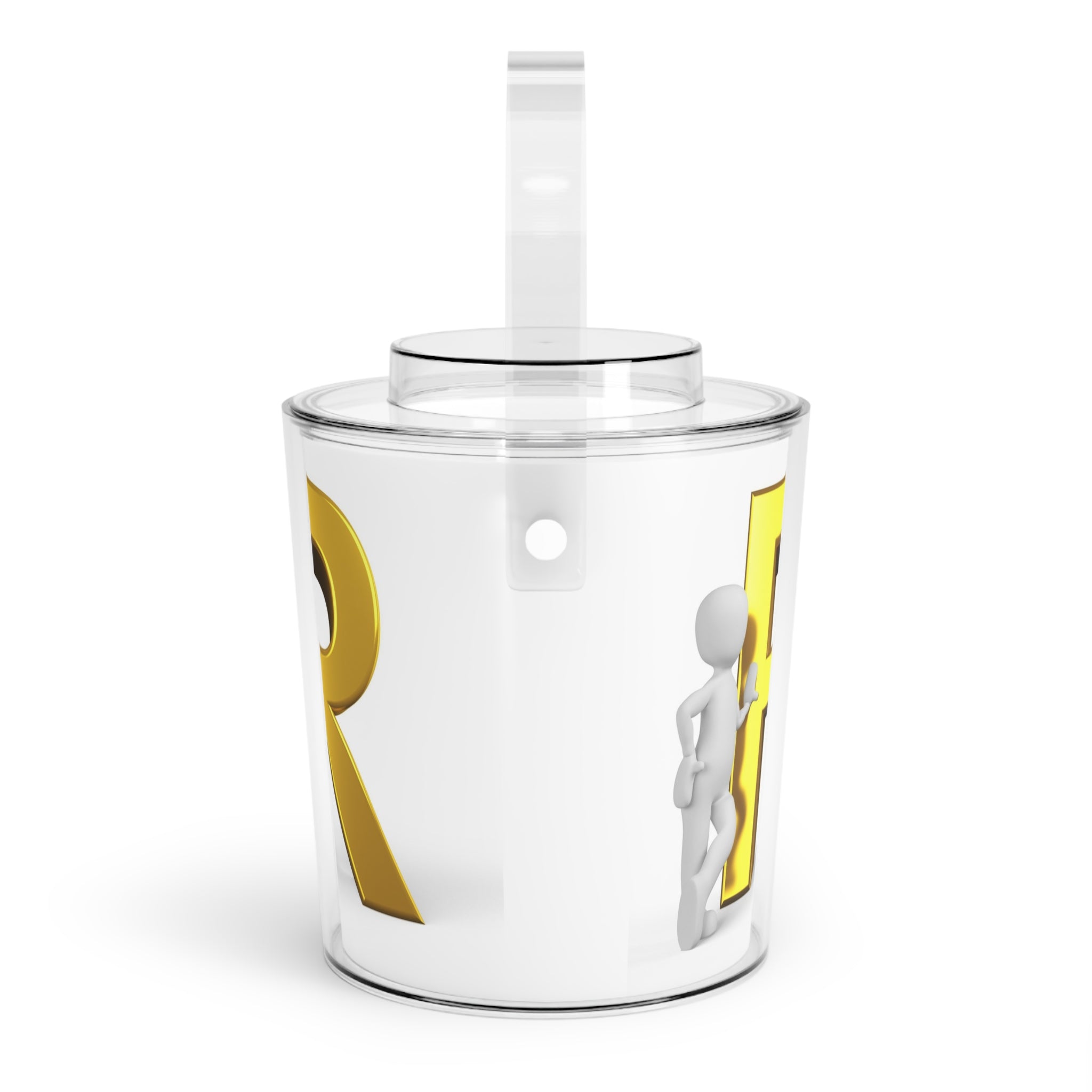 Gold Letter R Monogram Ice Bucket with Tongs | Personalized Initial Cooler