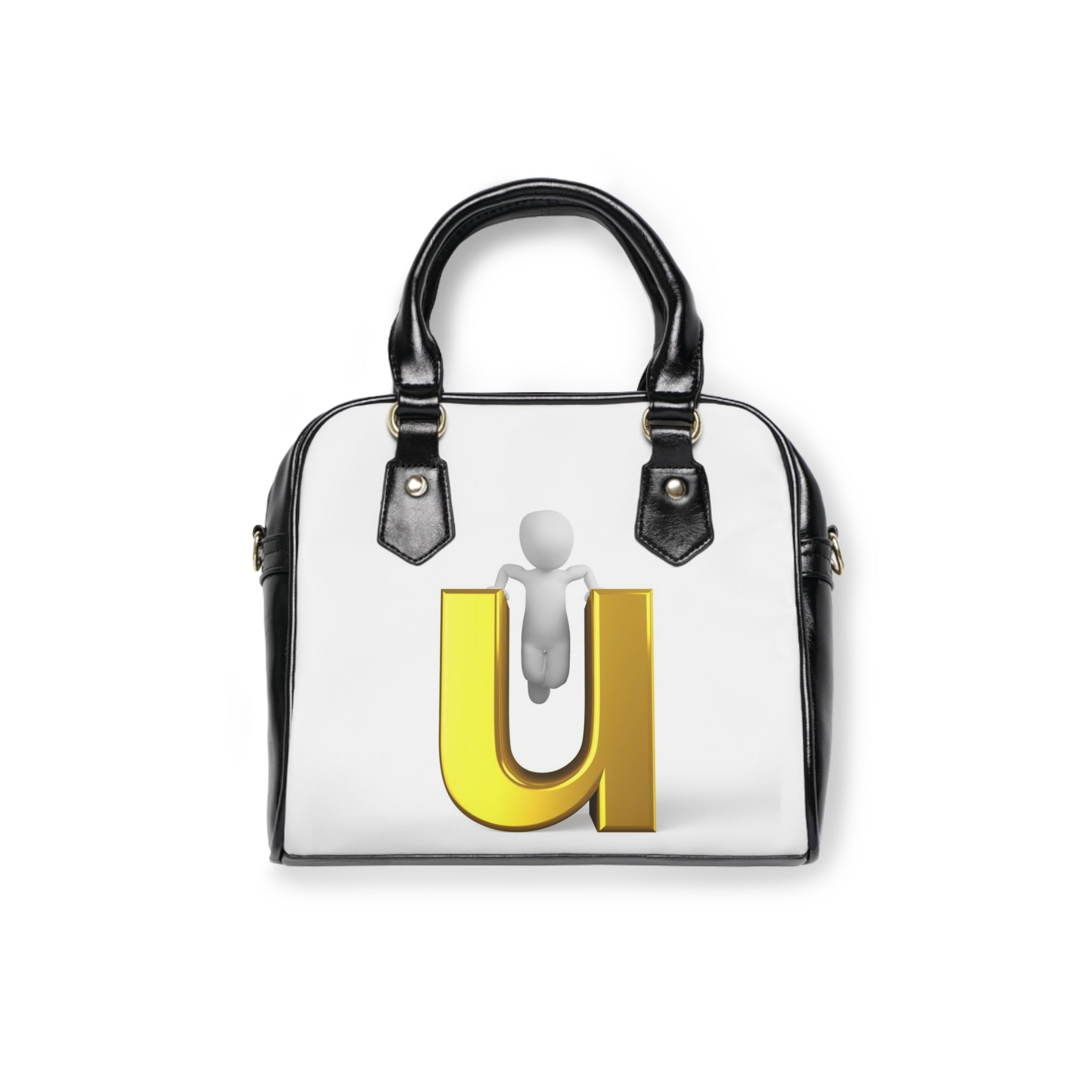 3D Character with Gold Letter U Shoulder Handbag | Monogram Initial Purse