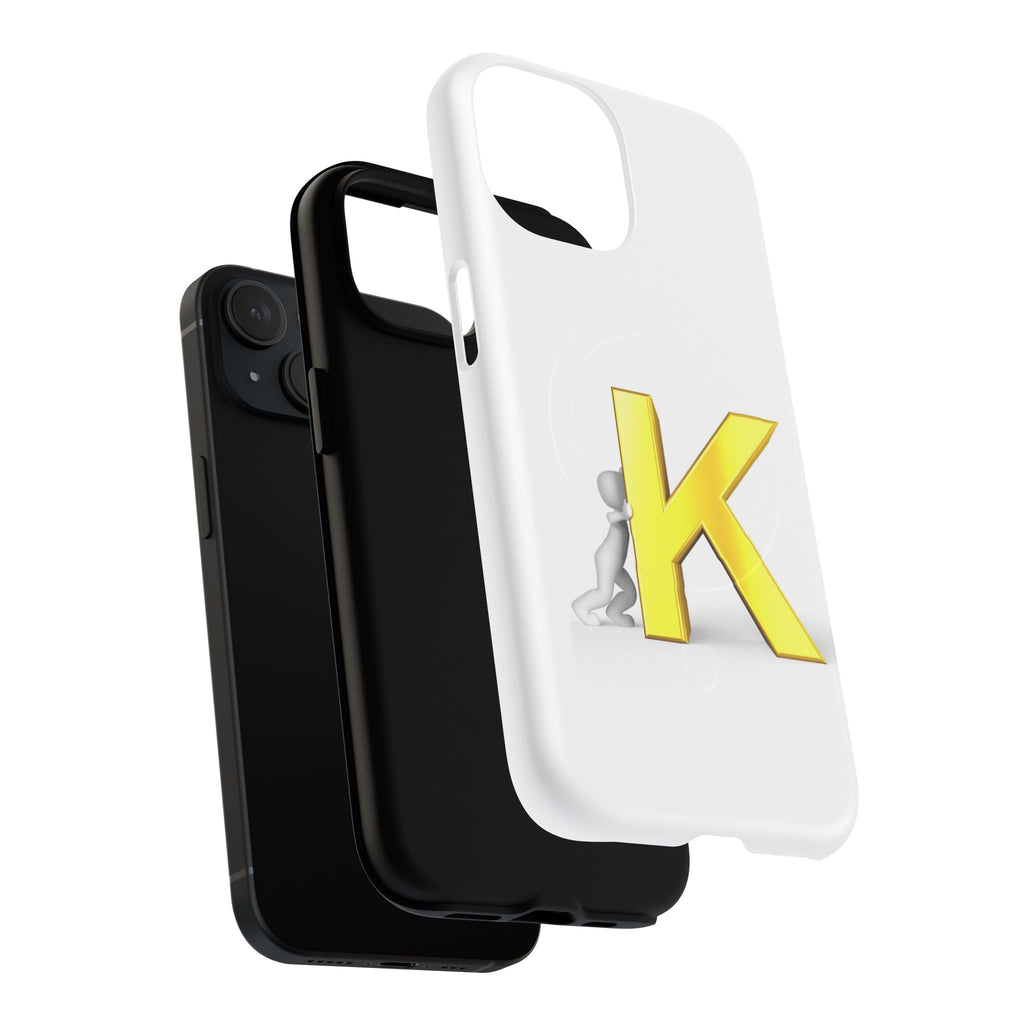 Yellow K Letter Phone Case | Tough Magnetic Case, Monogram Initial K