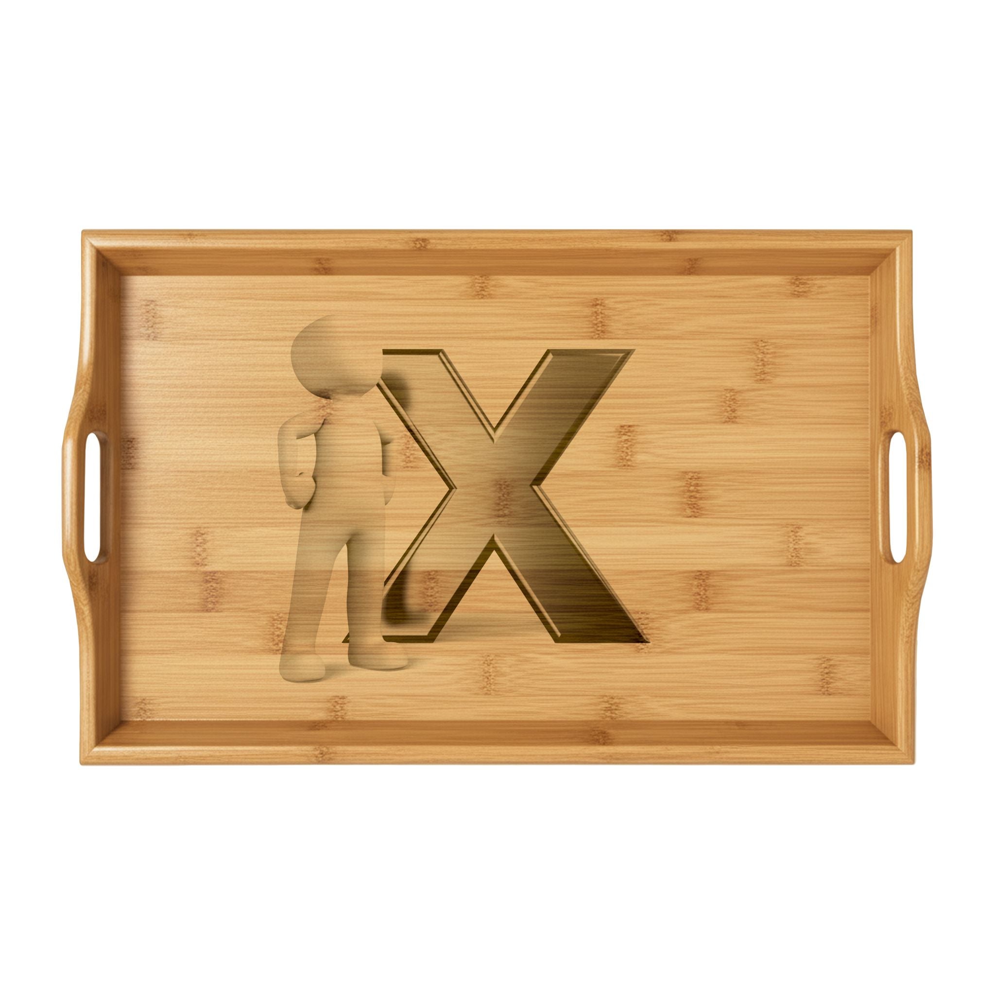 Engraved Stick Figure with X Bamboo Serving Tray | Personalized Serving Tray