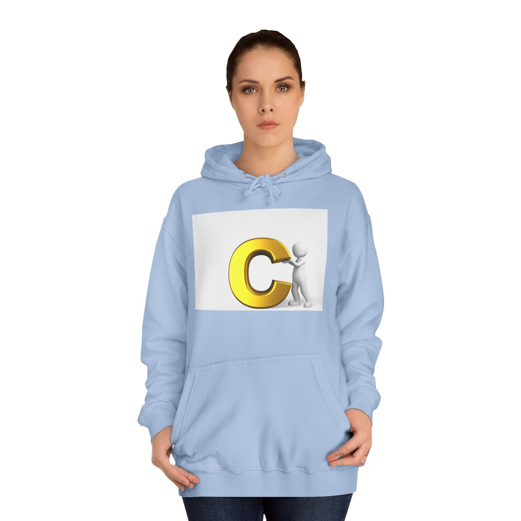 3D Yellow Letter C with Character Hoodie | Initial Monogram Sweatshirt