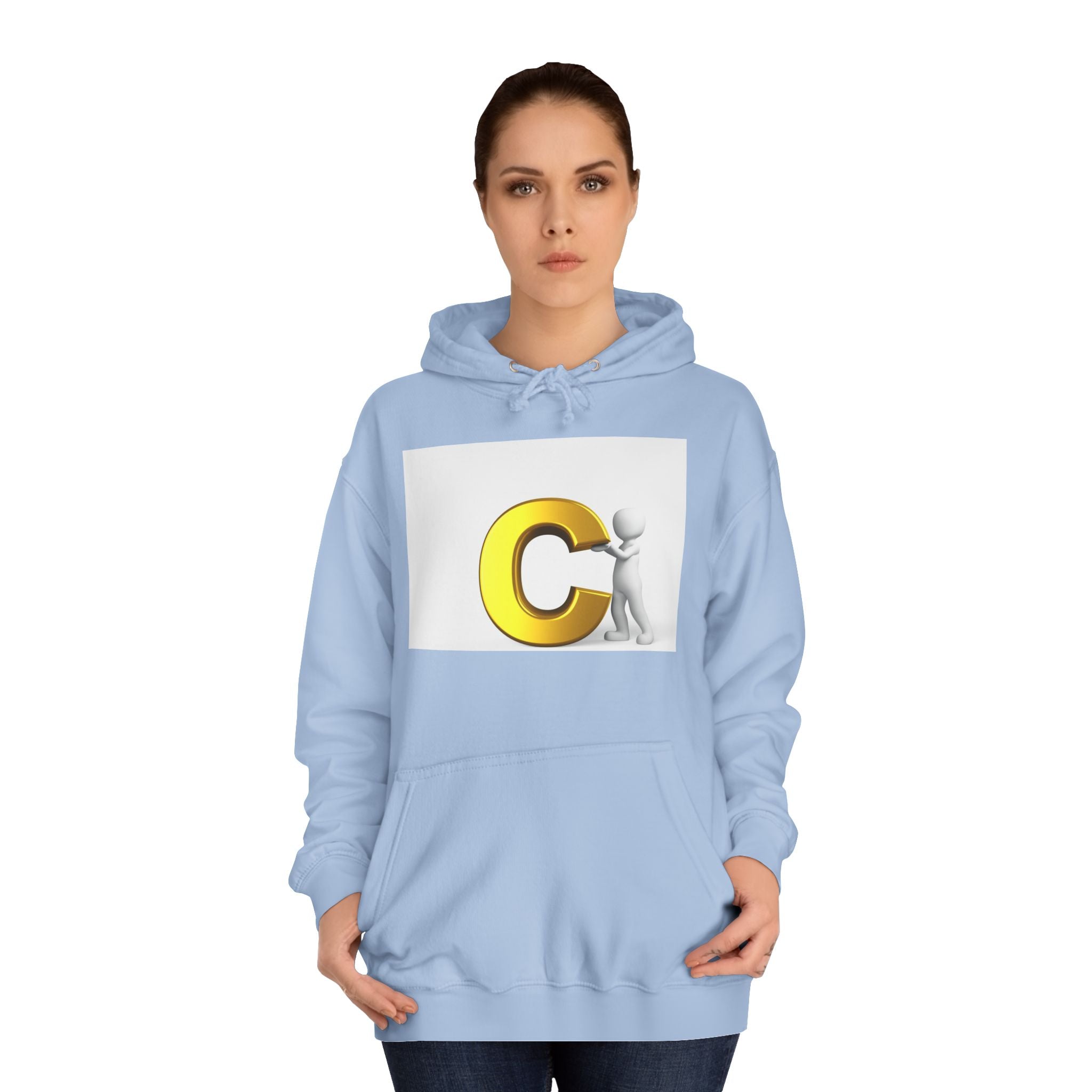 3D Yellow Letter C with Character Hoodie | Initial Monogram Sweatshirt