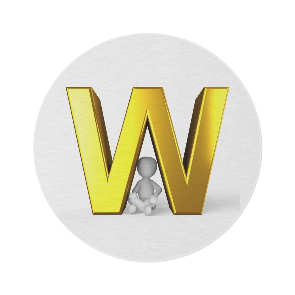 Gold Letter W with Sitting Figure Round Rug | Monogram Initial Rug