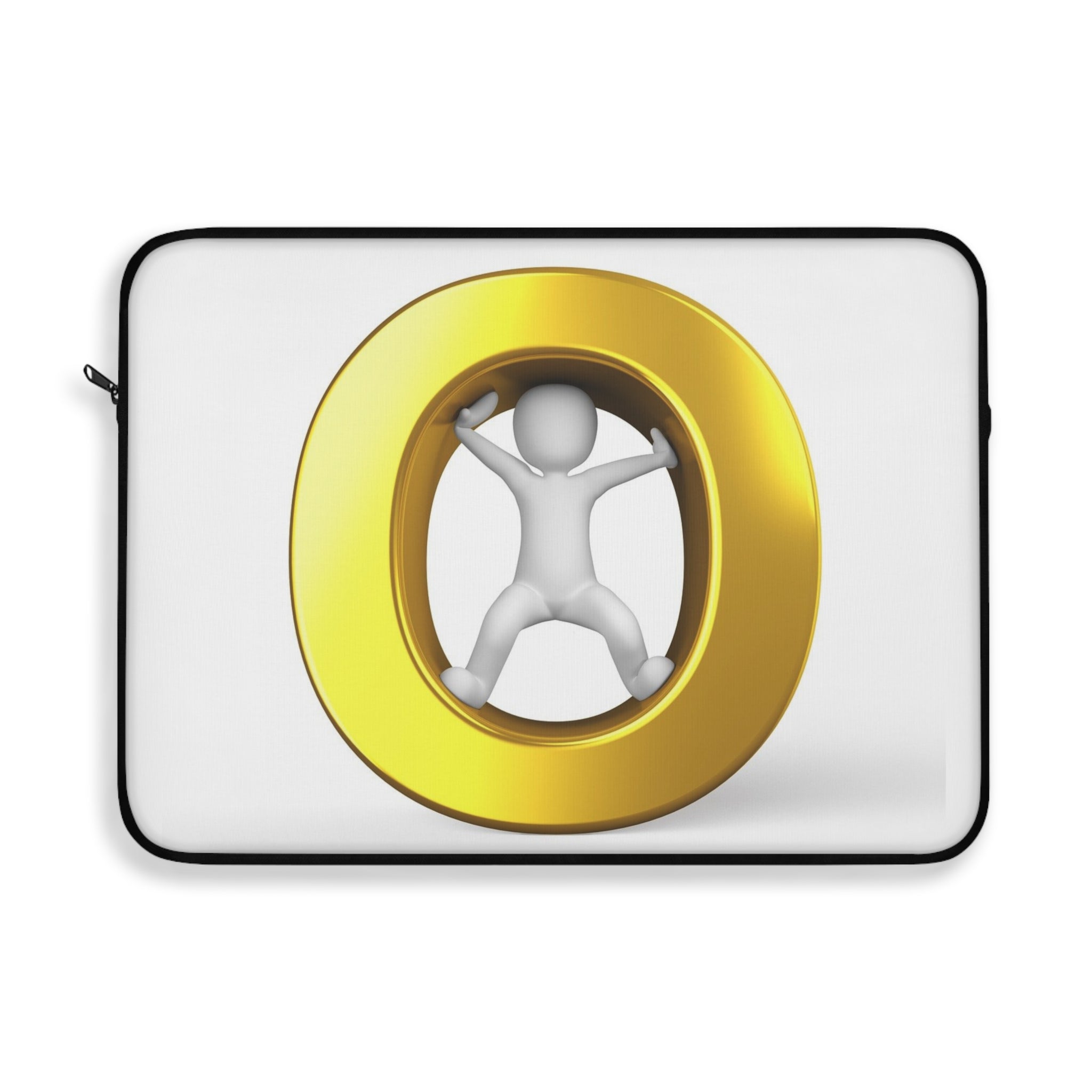 3D Figure Inside Gold Letter O Laptop Sleeve | Minimal Geometric Tech Case