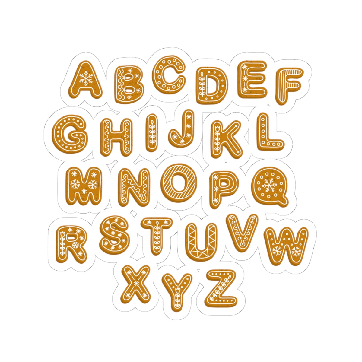 Feuille d'autocollants alphabet pain d'épices découpés à l'emporte-pièce | Autocollants lettres en forme de biscuits