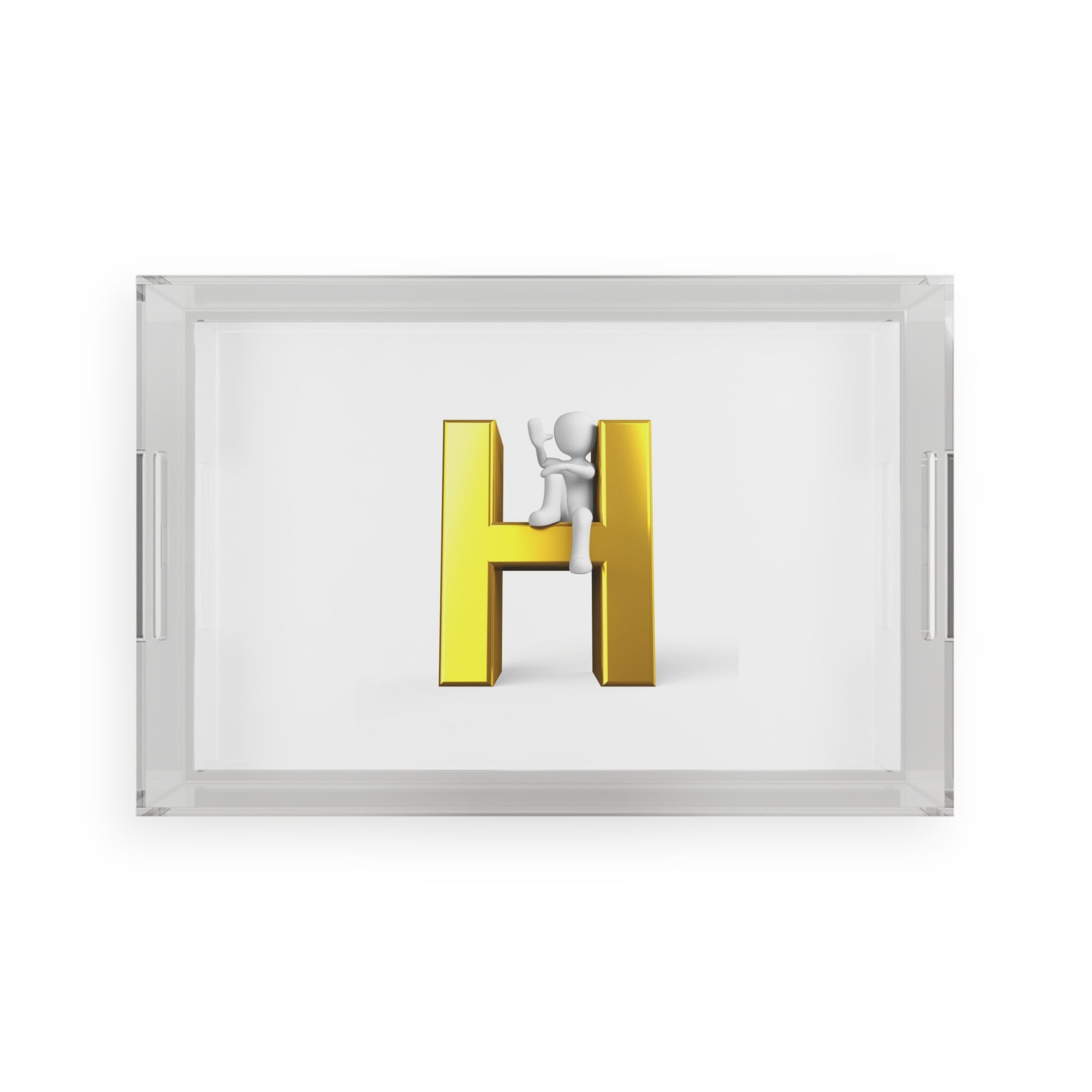 Gold 3D Letter H with Climbing Figure Acrylic Serving Tray | Monogram Decor