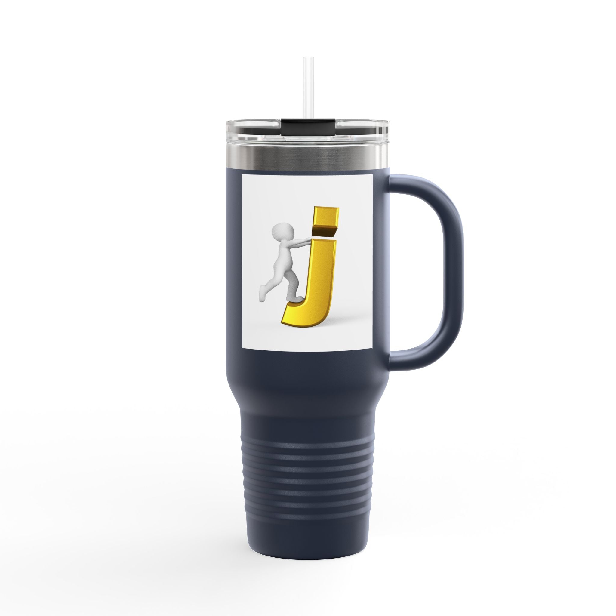 3D Stick Figure Pushing Letter J Travel Mug | 40oz Insulated Tumbler