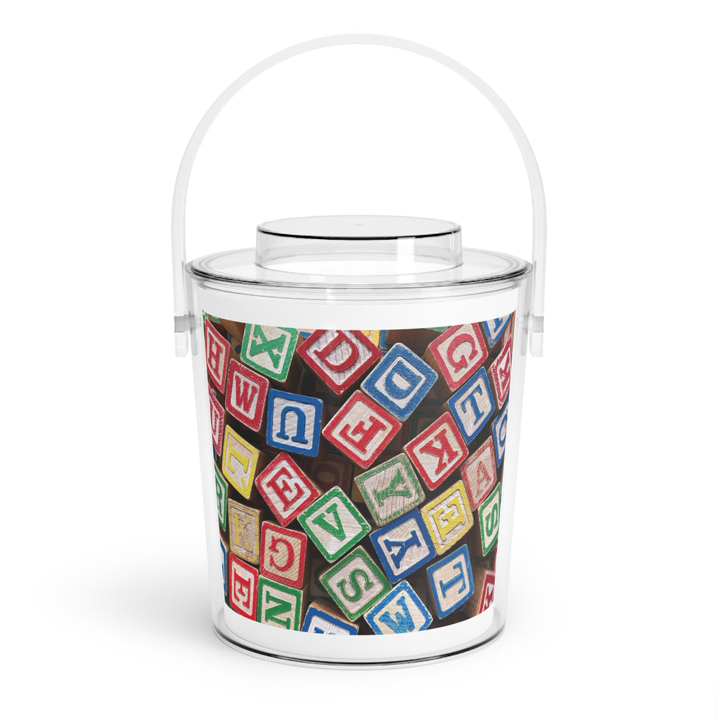Colorful Alphabet Blocks Ice Bucket with Tongs | Kids Toy Letter Pattern