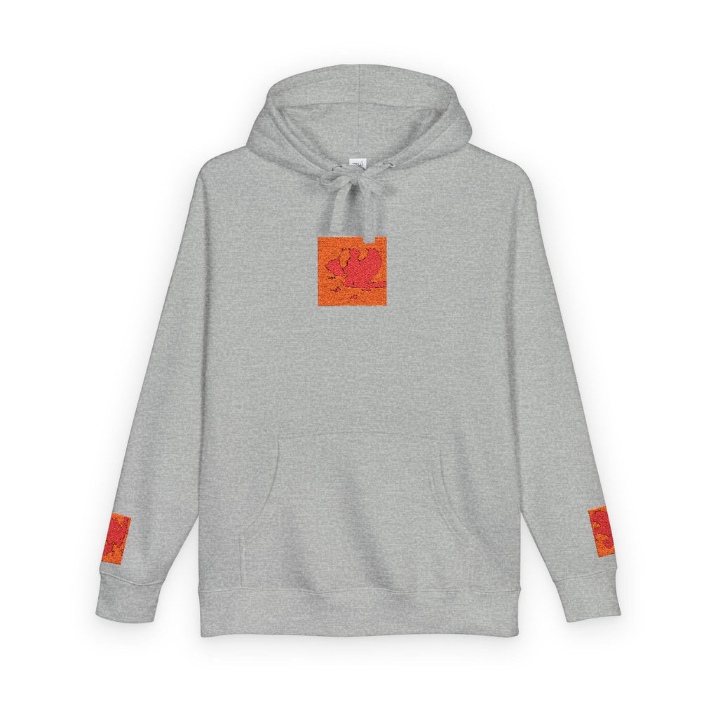 Orange Phoenix Pixel Art Hoodie | Square Chest & Sleeve Patch