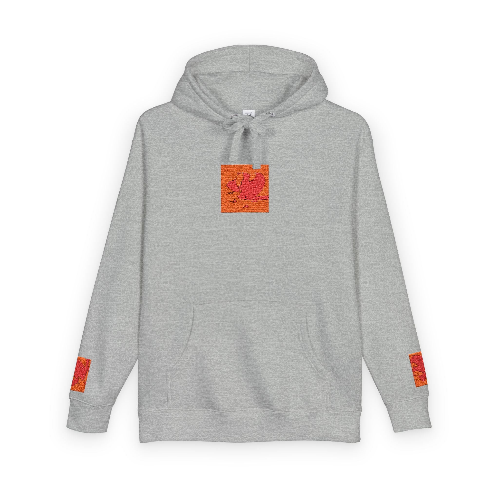 Orange Phoenix Pixel Art Hoodie | Square Chest & Sleeve Patch
