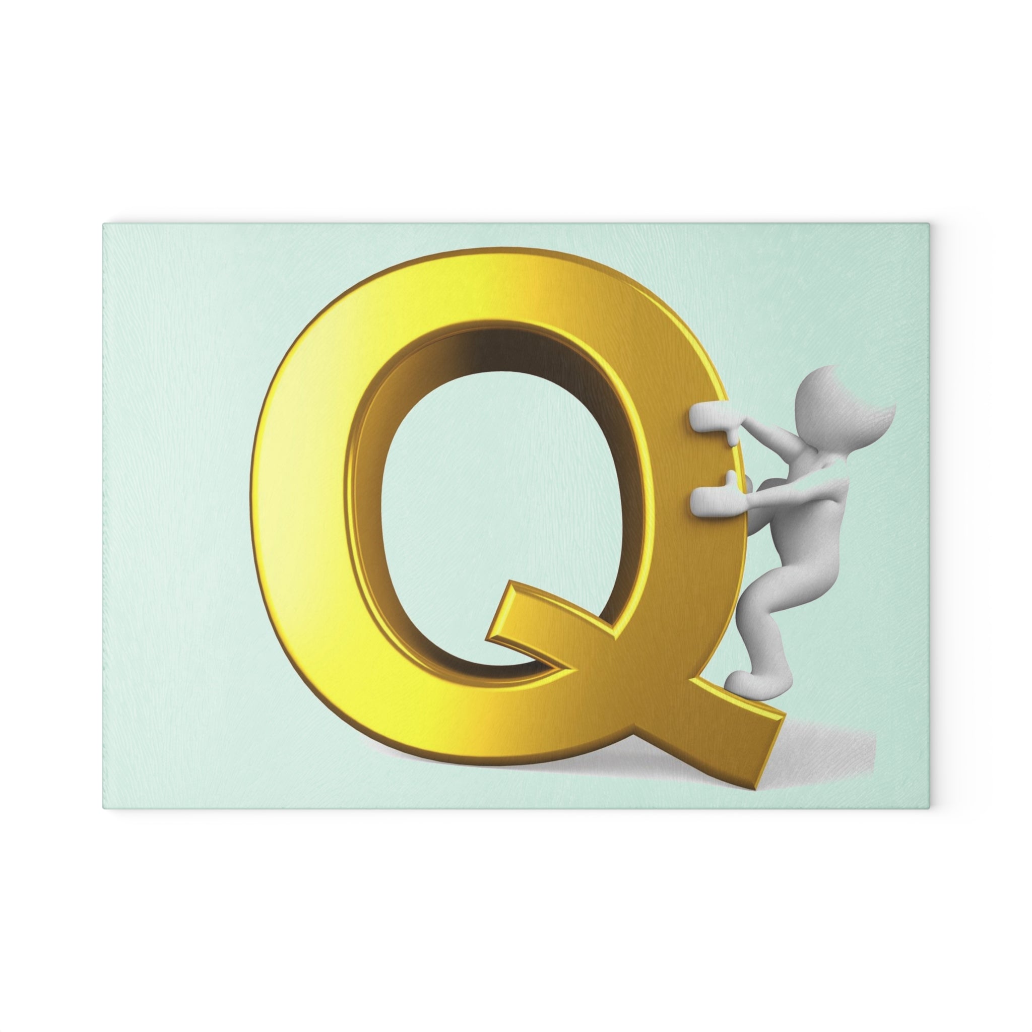 Gold Letter Q with Climber Glass Cutting Board | Monogram Initial Kitchen