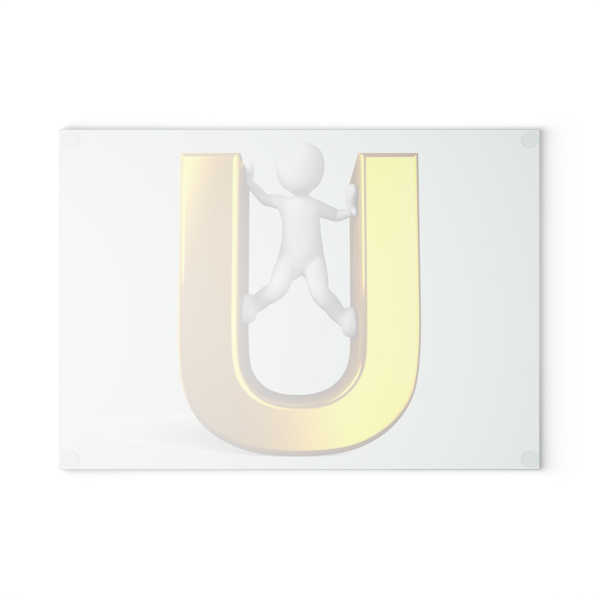 3D Figure Climbing Gold Letter U Glass Cutting Board | Monogram Initial Kitchen Decor