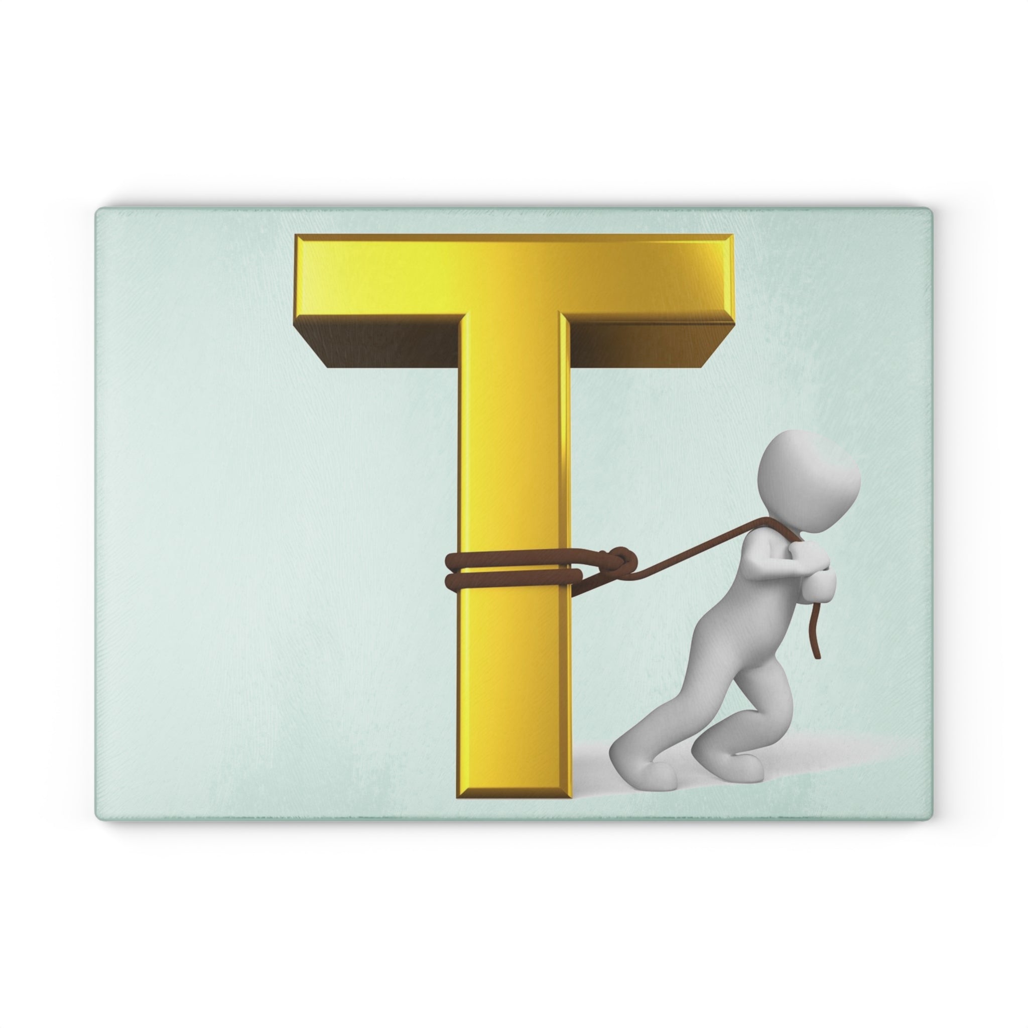 Gold Letter T with Figure Glass Cutting Board | Monogram Initial Kitchen Decor