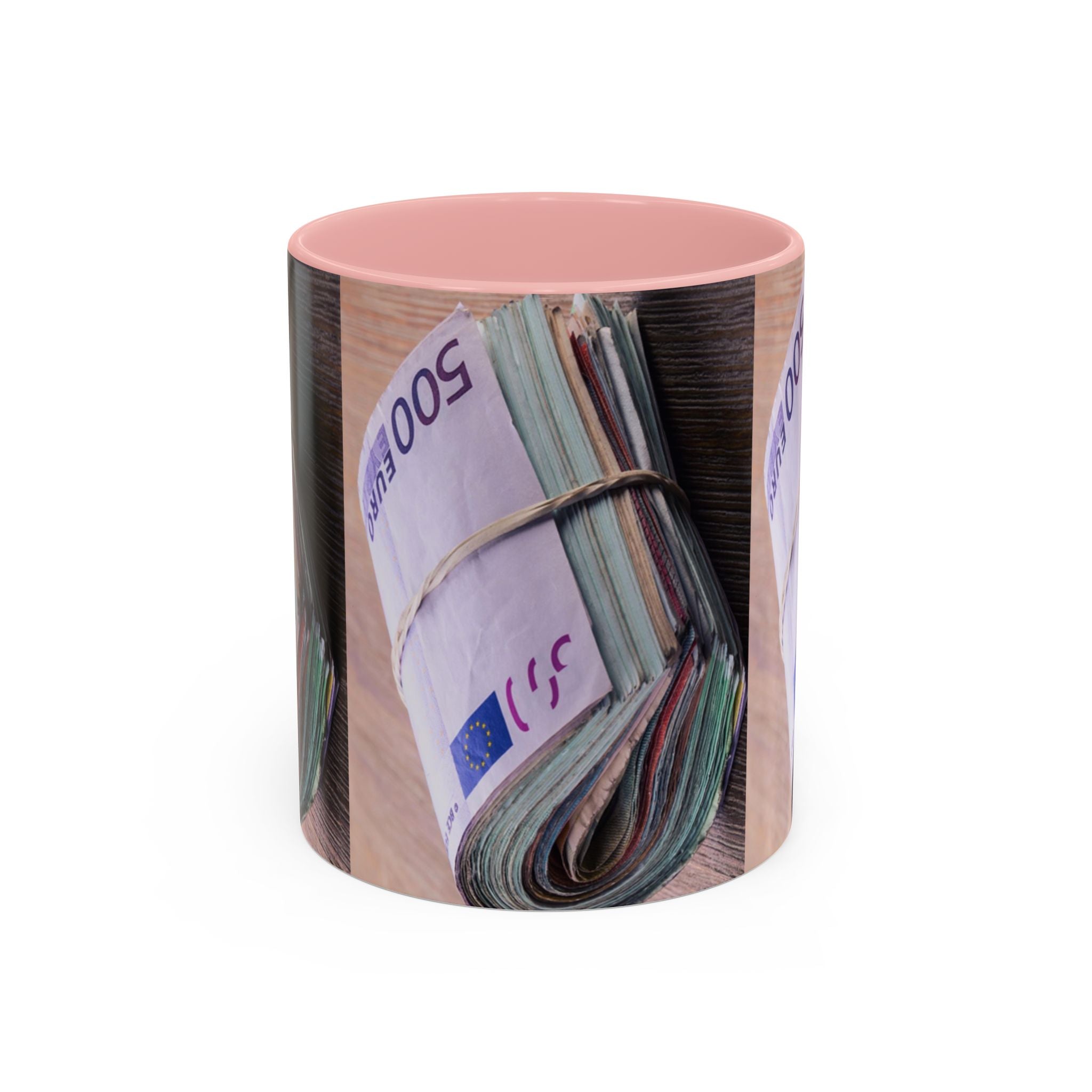 Mug Billets en euros roulés | Mug à café avec anse colorée 325 ml ou 443 ml