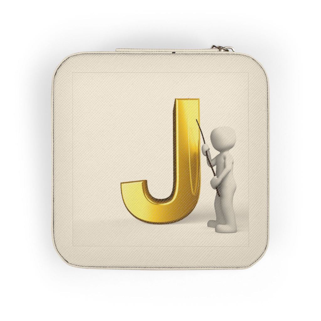 Gold Letter J Monogram Jewelry Travel Case | Compact Square Travel Jewelry Box
