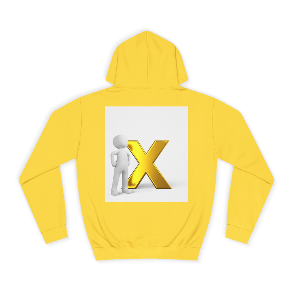 3D Figure Leaning on Gold X Hoodie | Letter X Initial Pullover