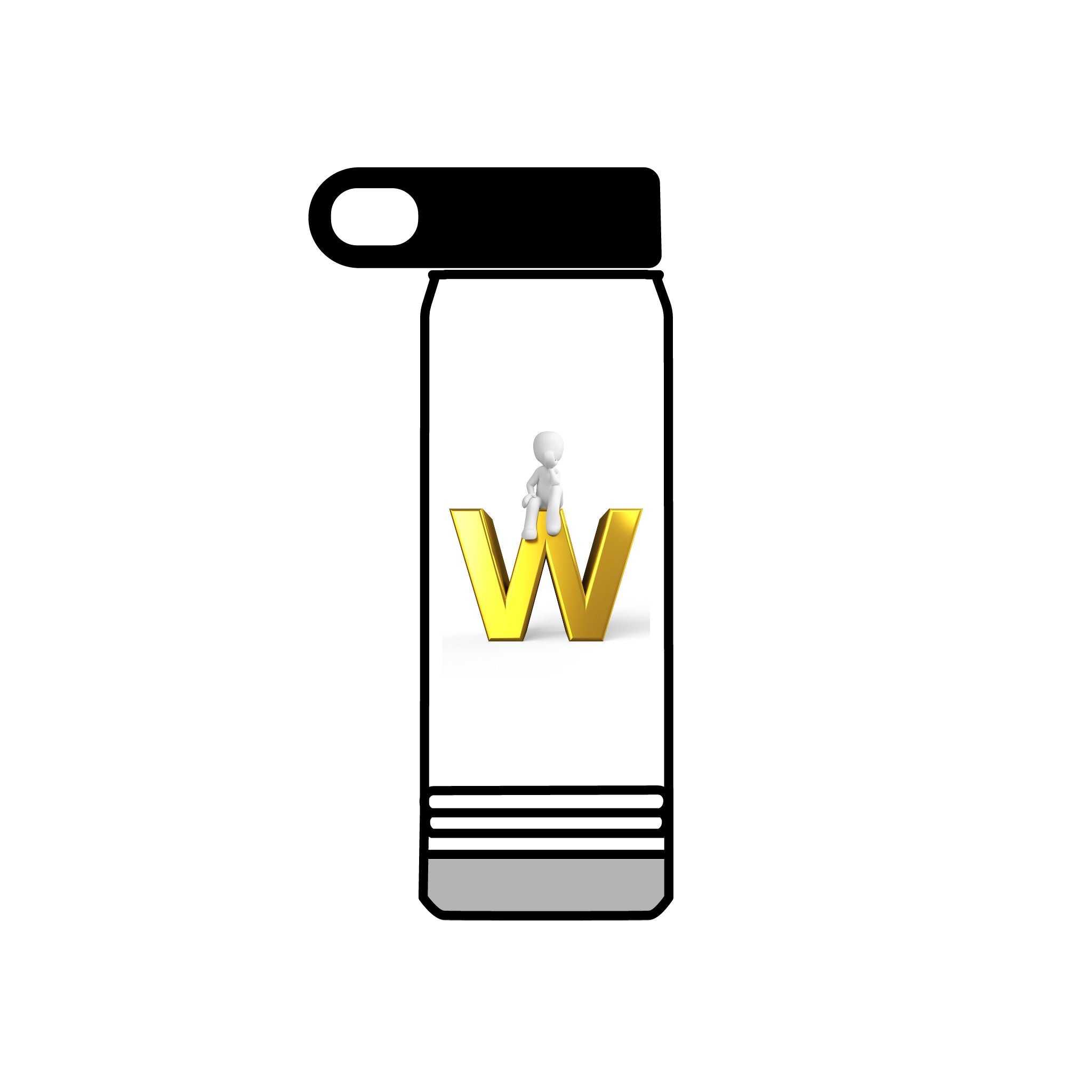 Yellow 3D W Letter with Figure Water Bottle | 20oz Stainless