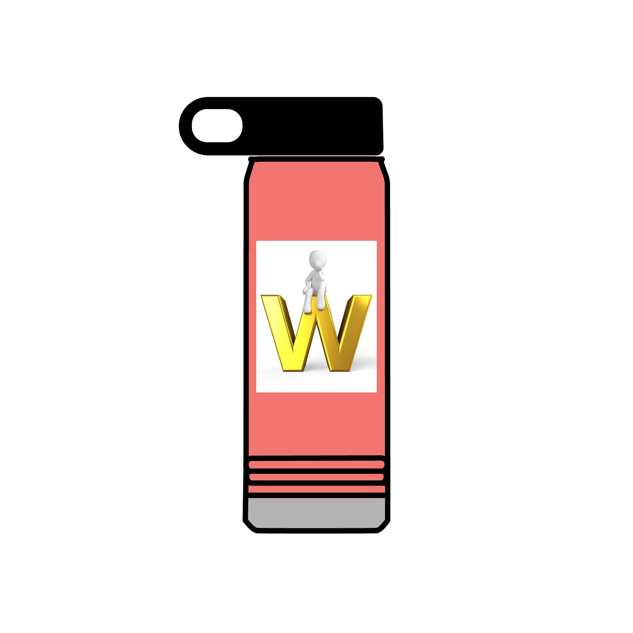 Yellow 3D W Letter with Figure Water Bottle | 20oz Stainless