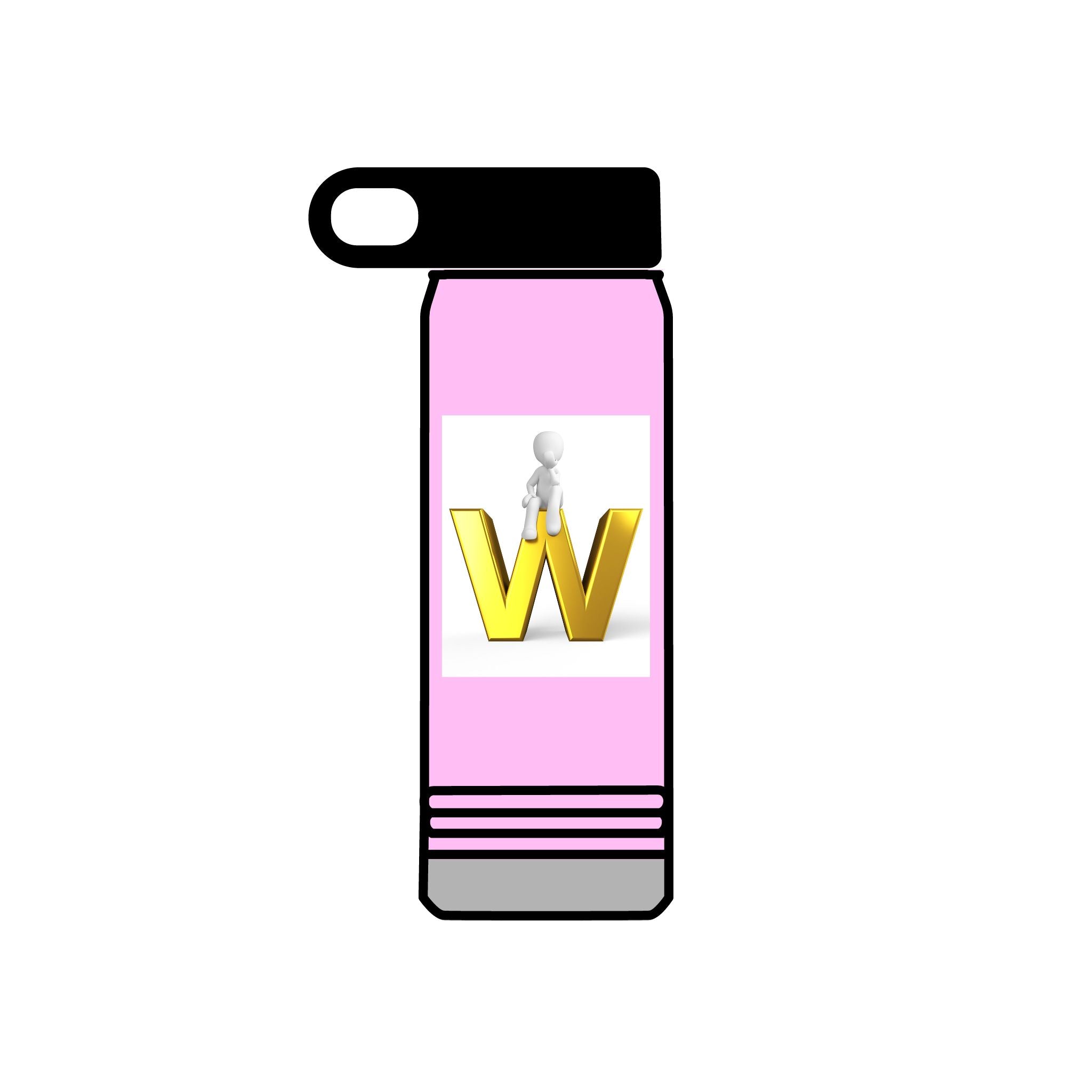 Yellow 3D W Letter with Figure Water Bottle | 20oz Stainless