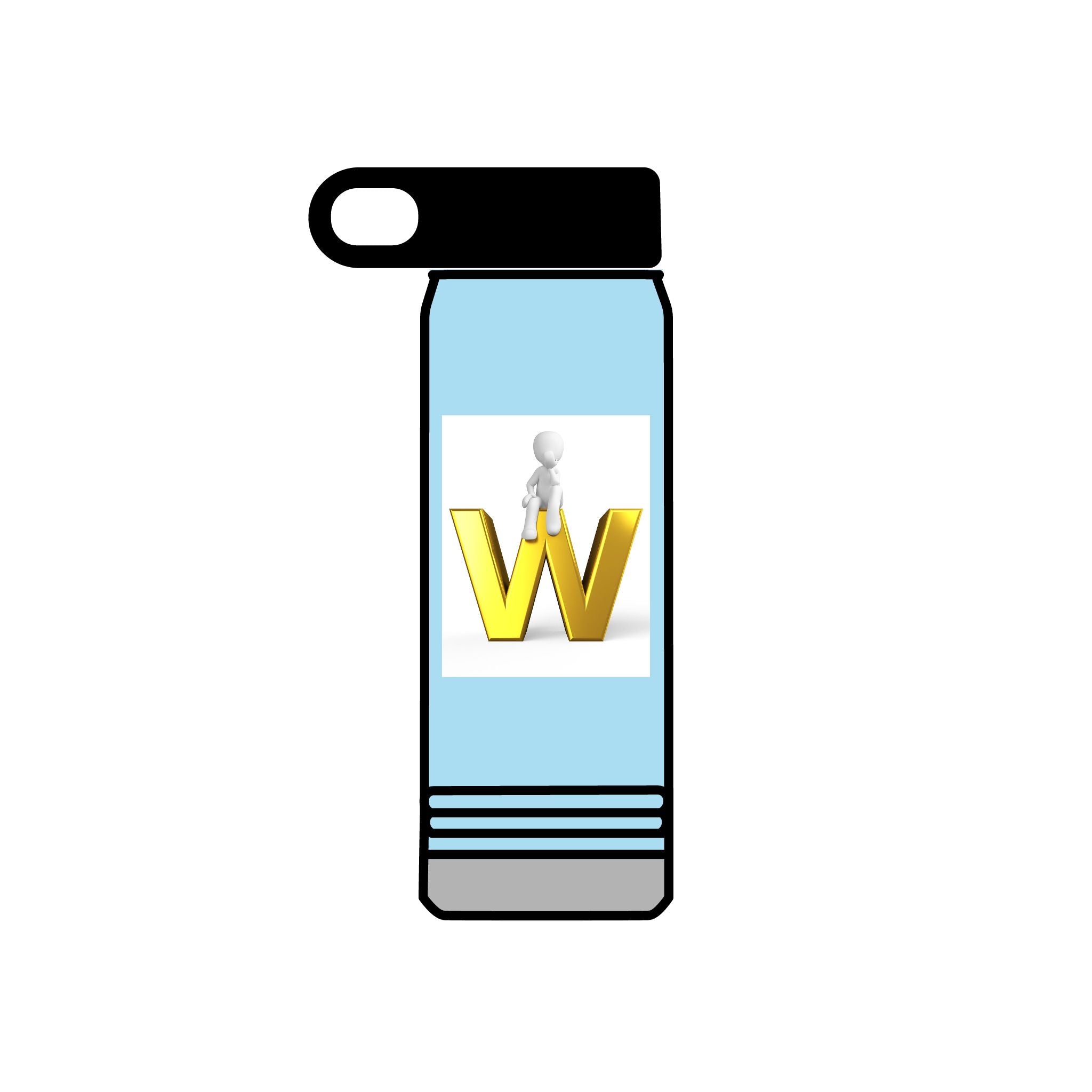 Yellow 3D W Letter with Figure Water Bottle | 20oz Stainless