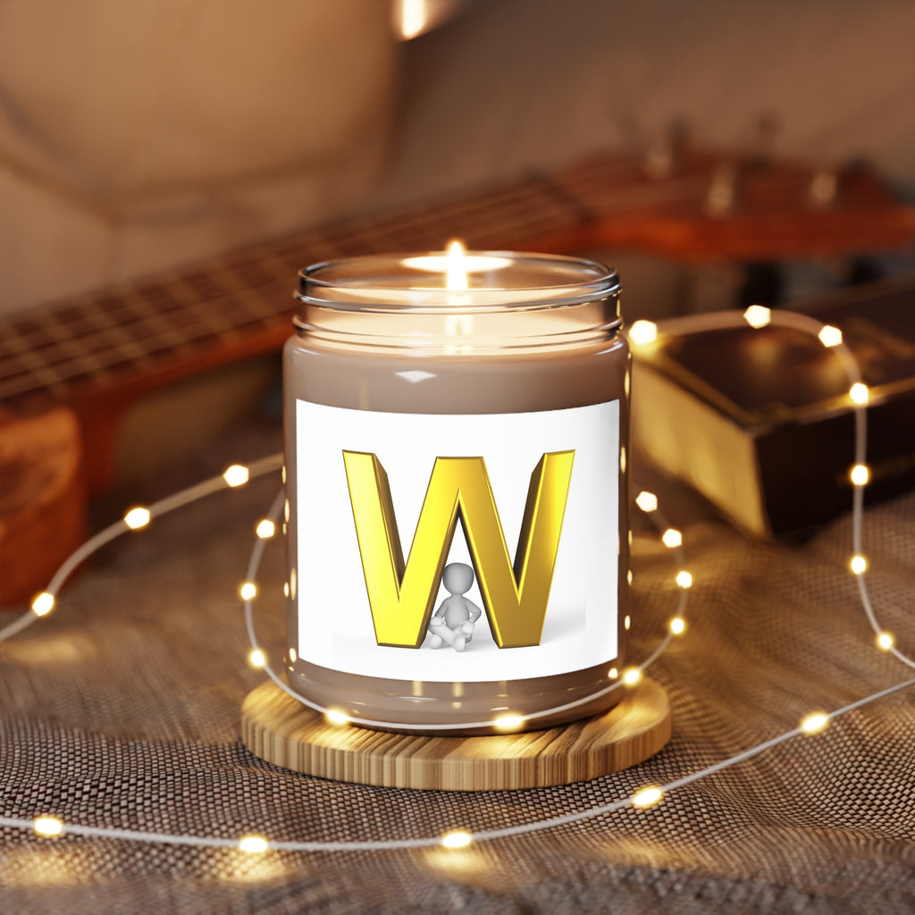 Gold Letter W Monogram Candle | 9oz Soy Candle with White Lid