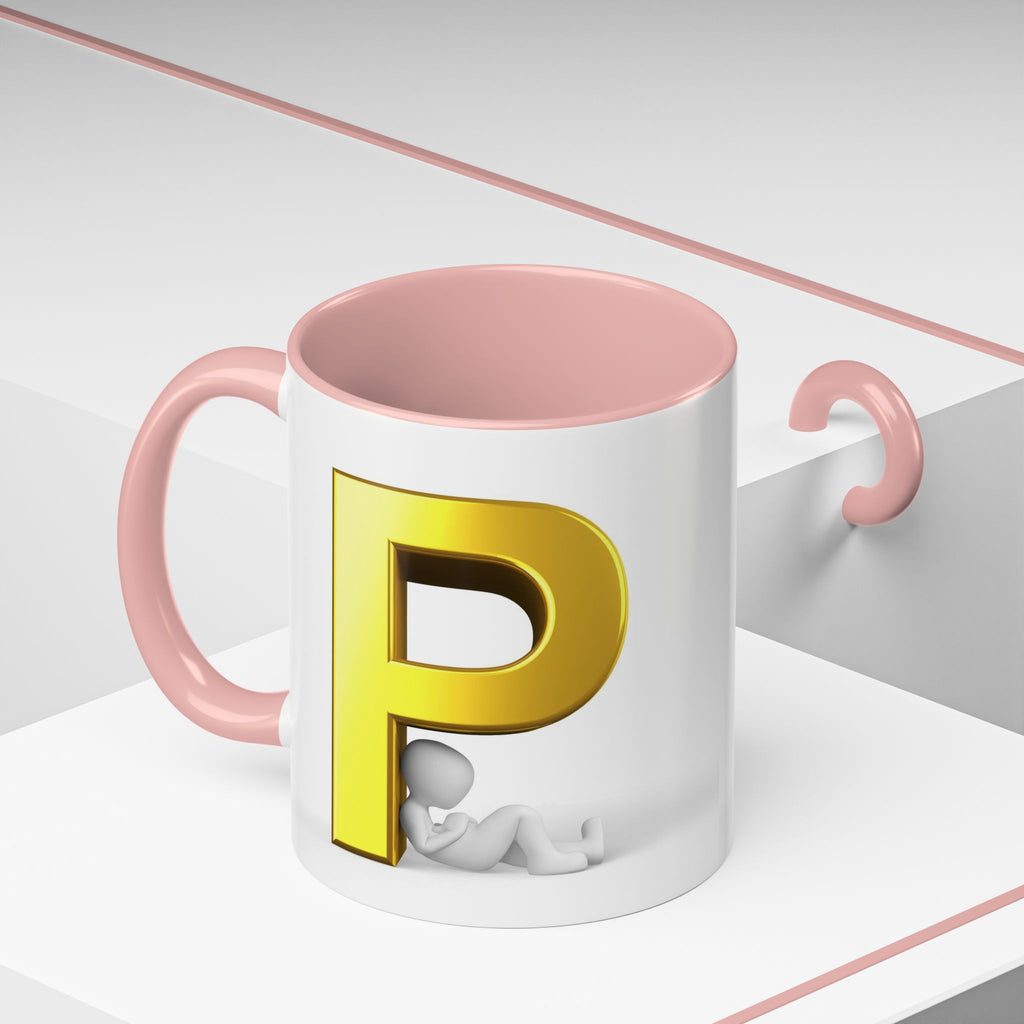 Mug Lettre P dorée avec silhouette relaxante | Mug à café avec anse colorée 325 ml 445 ml