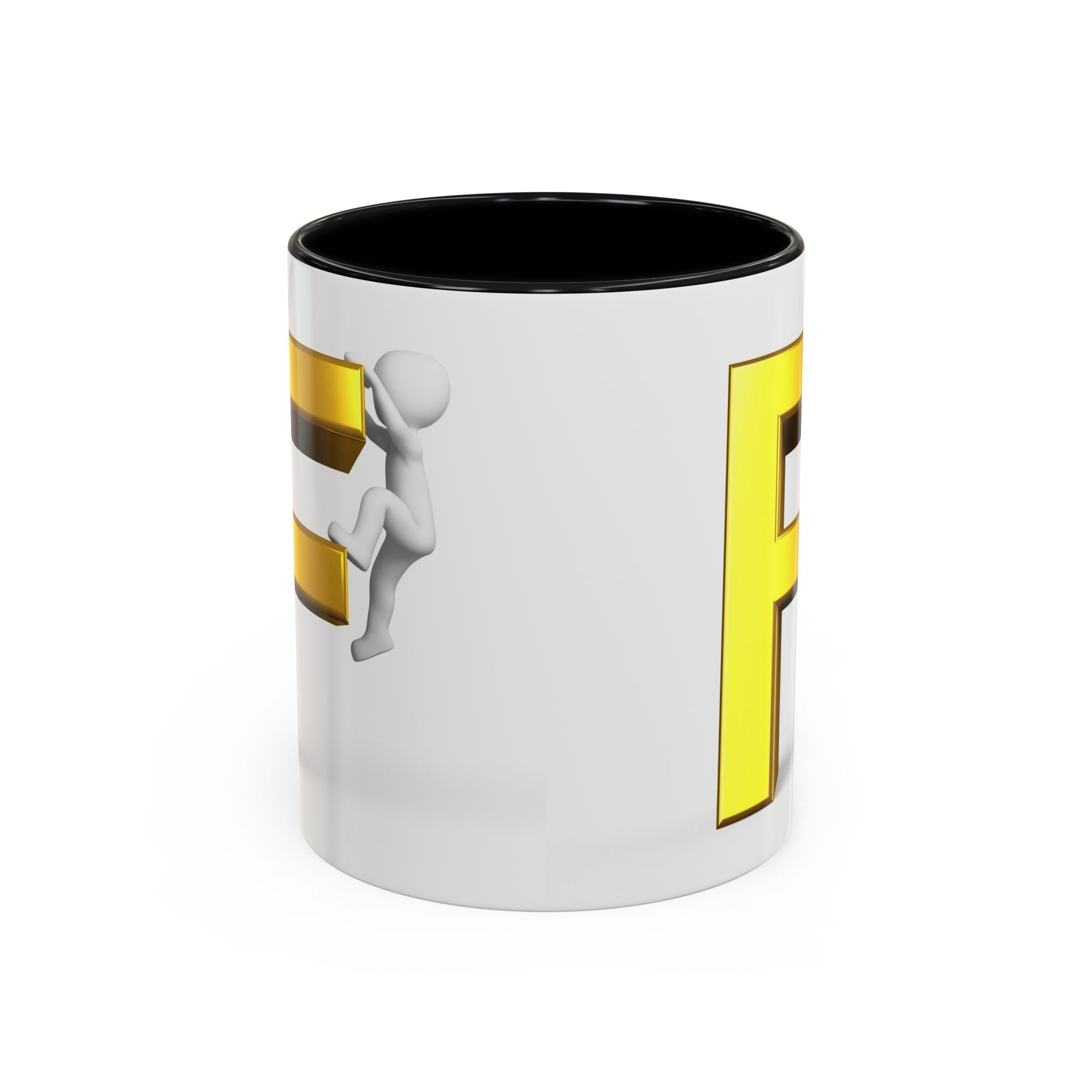 Gold Letter F with Climbing Figure Mug | Accent Coffee Mug 11oz 15oz