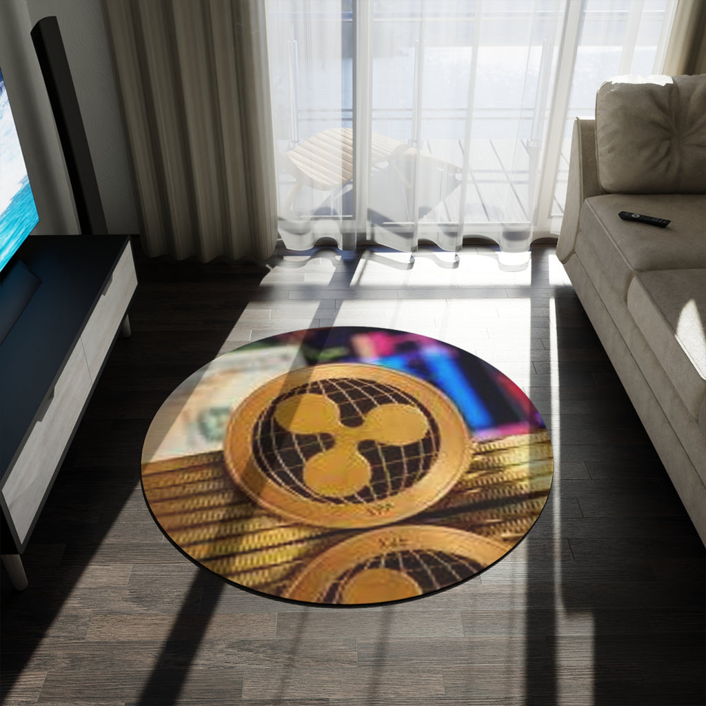 Ripple Cryptocurrency Coin Round Rug | Crypto Decor, Digital Finance Mat