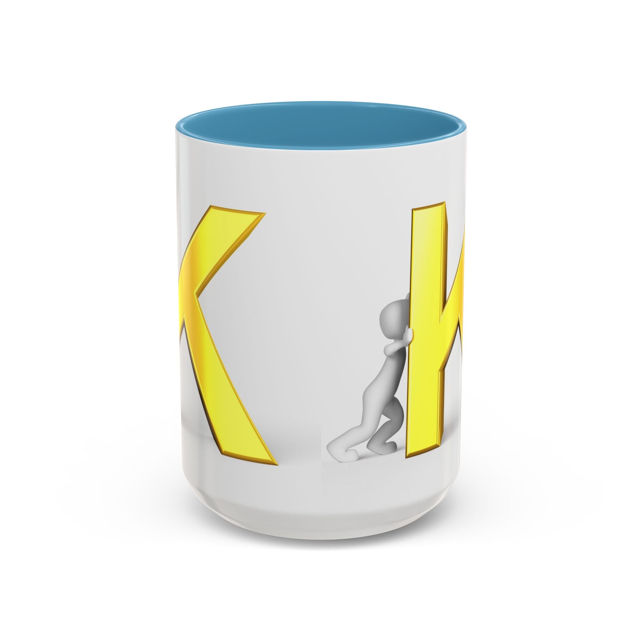 Tasse en céramique Motif Lettre K Jaune et Bonhomme Allumette | Tasse bicolore