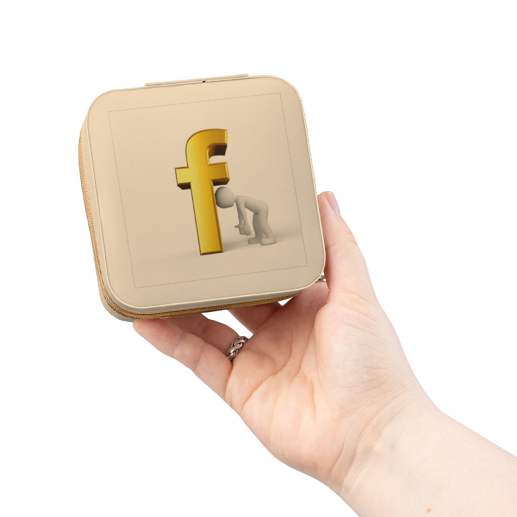 Étui de voyage carré compact pour bijoux monogramme lettre F or | Organisateur de bagues