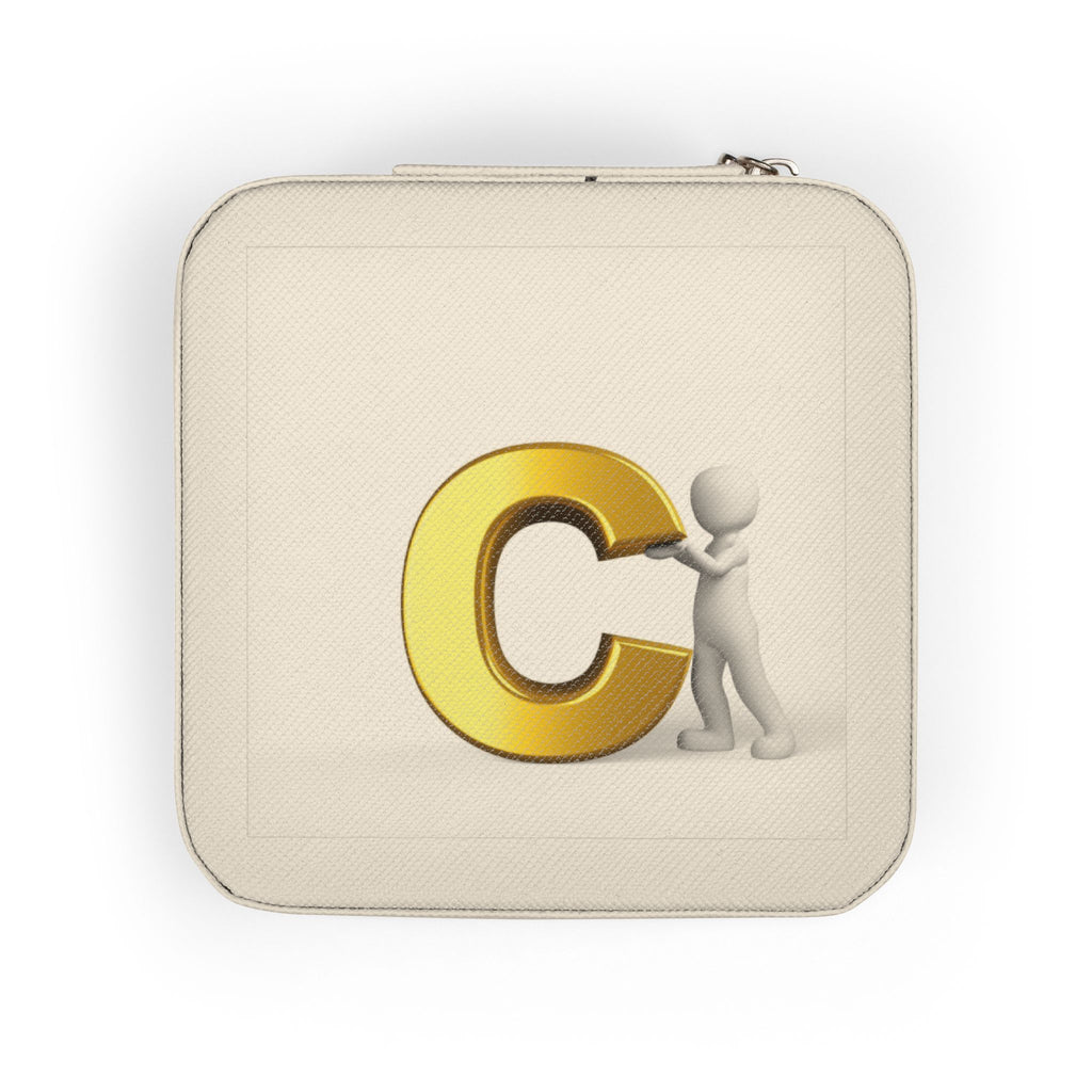 Gold Letter C Initial Jewelry Travel Case | Pink Compact Organizer