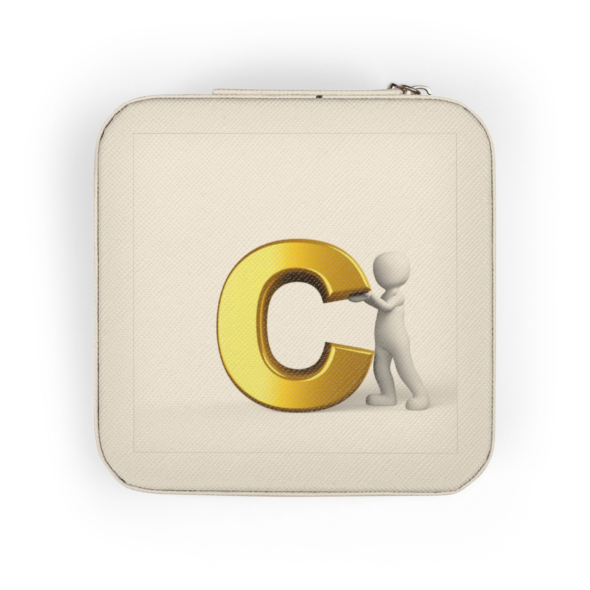 Gold Letter C Initial Jewelry Travel Case | Pink Compact Organizer