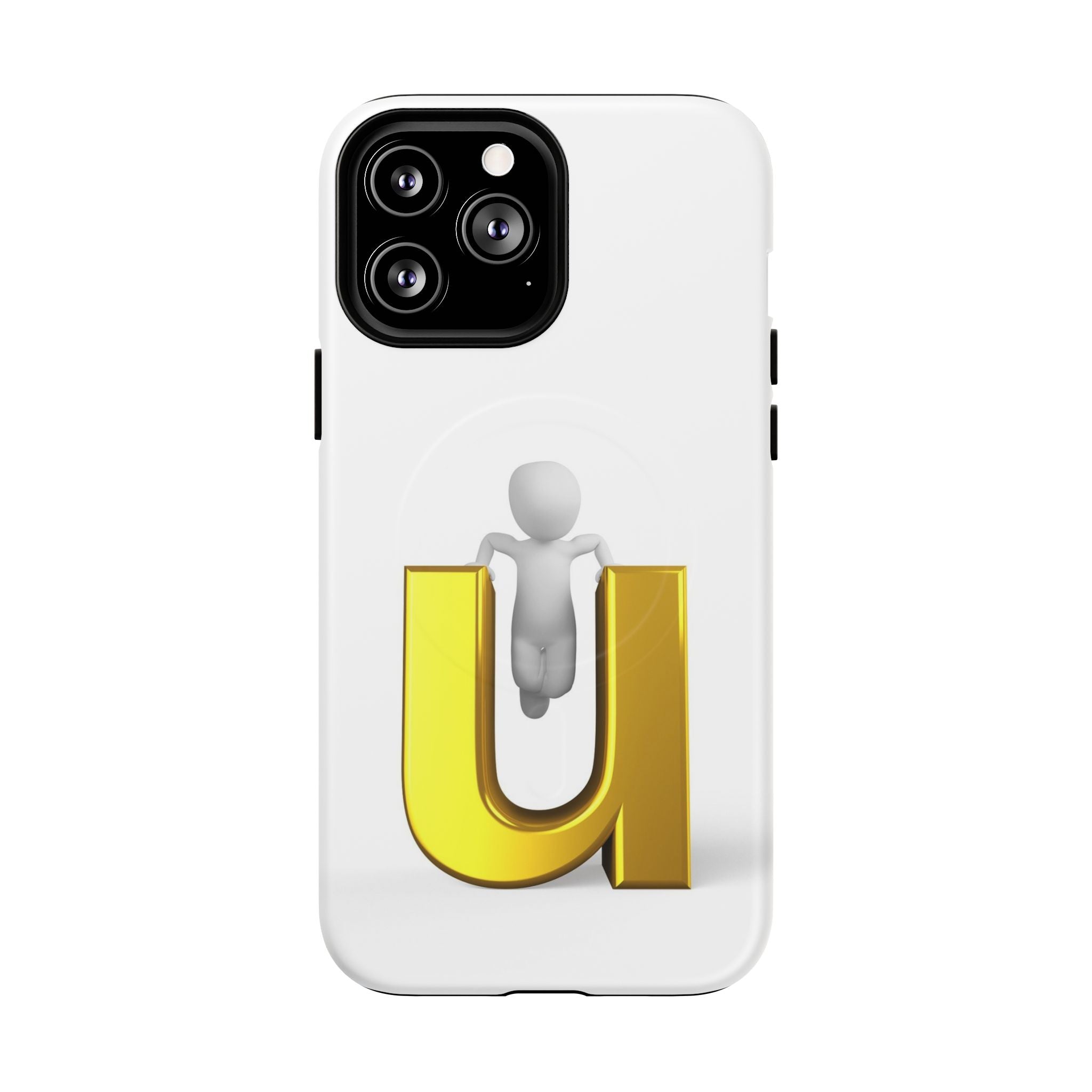Coque de téléphone 3D Personnage avec Lettre U Dorée | Coque Magnétique Robuste