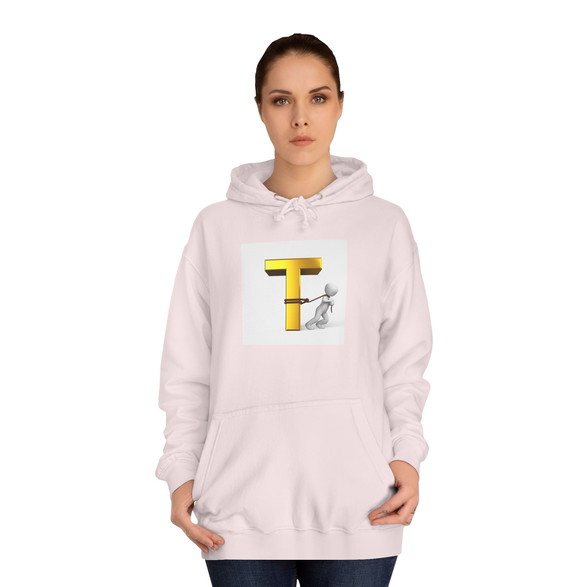 Letter T Mascot Pulling Block T Hoodie | Monogram Initial T Sweatshirt