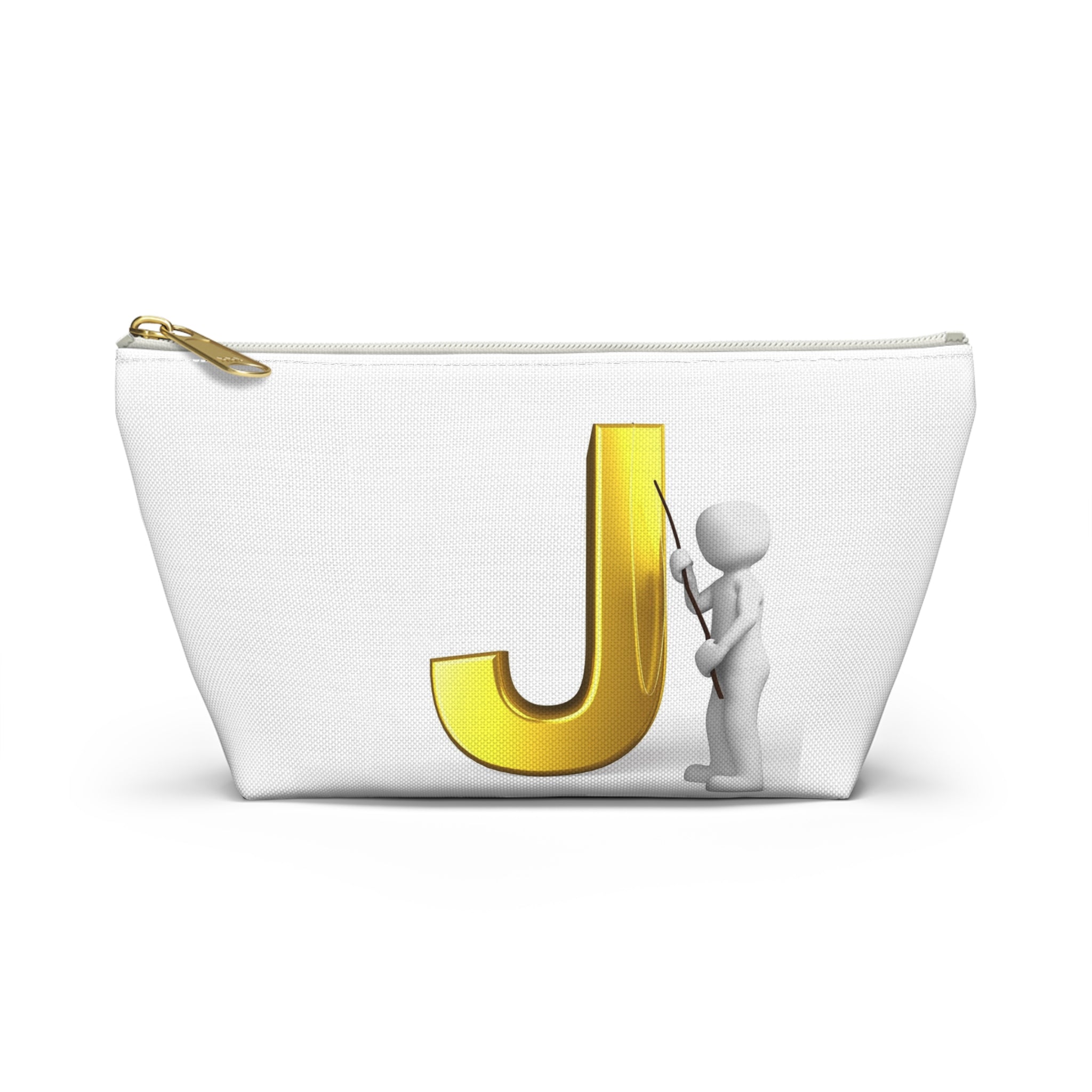Gold Letter J with Pointing Character Accessory Pouch | Monogram Makeup Bag