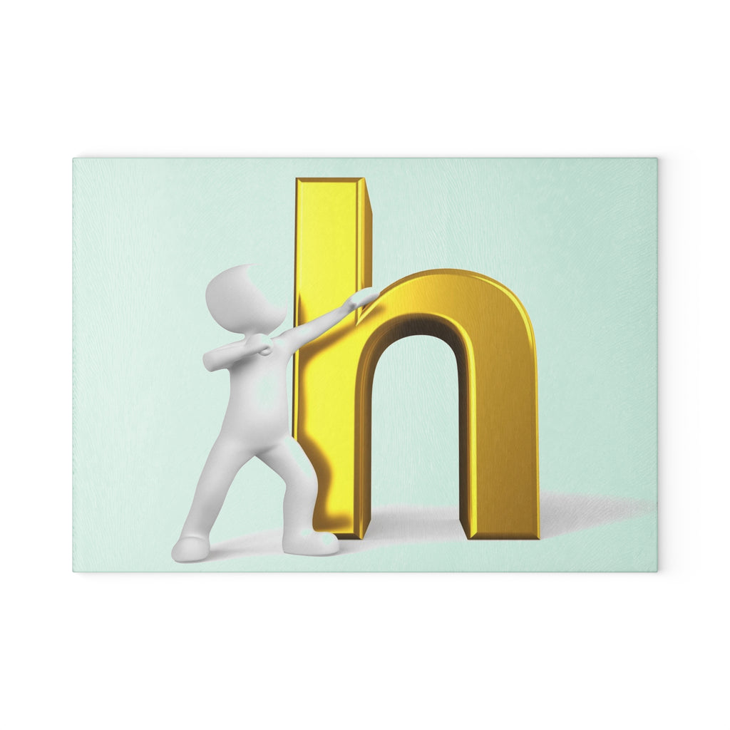 3D Figure Pushing Gold Letter H Glass Cutting Board | Alphabet Kitchen Décor