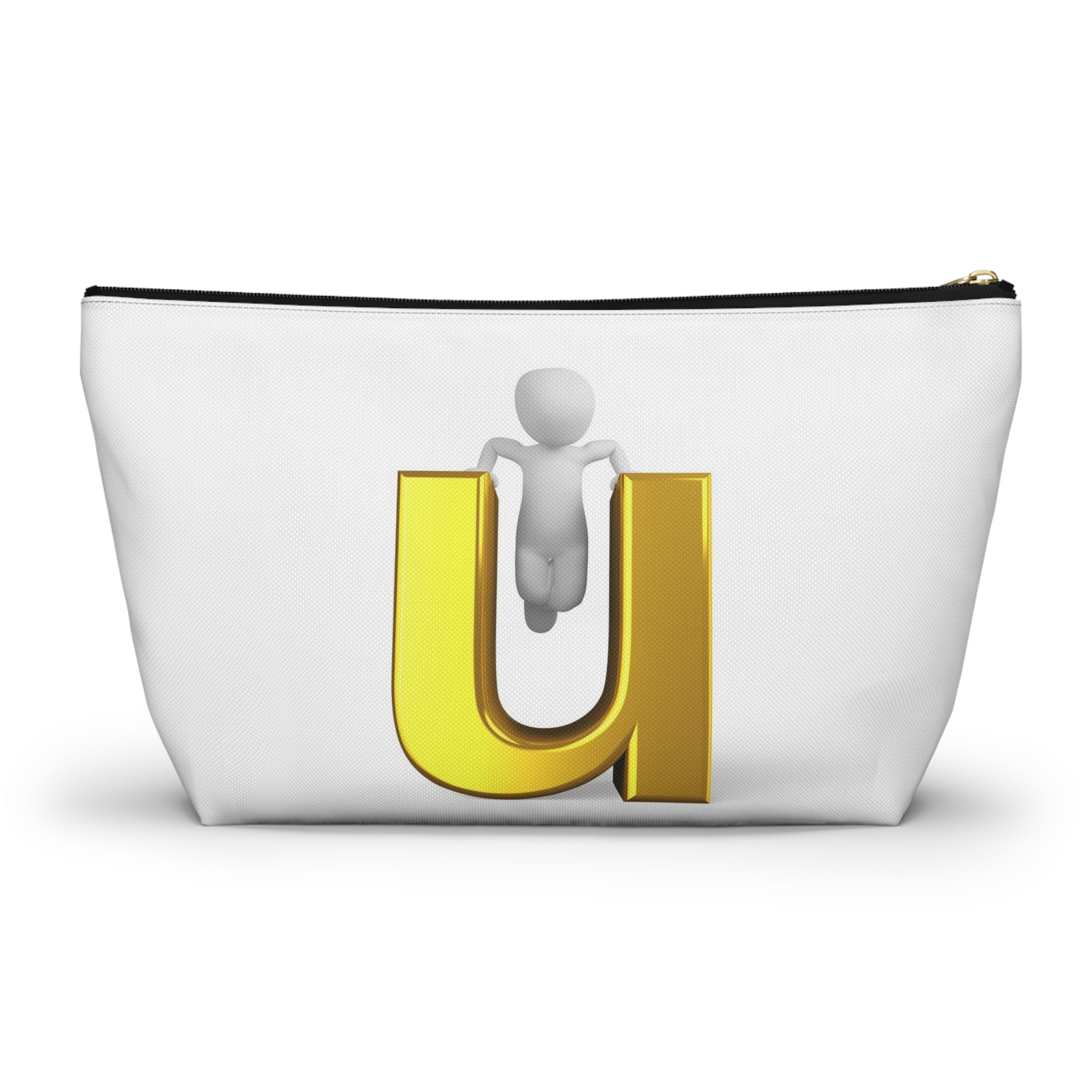 3D Stick Figure Climbing Gold Letter U Accessory Pouch