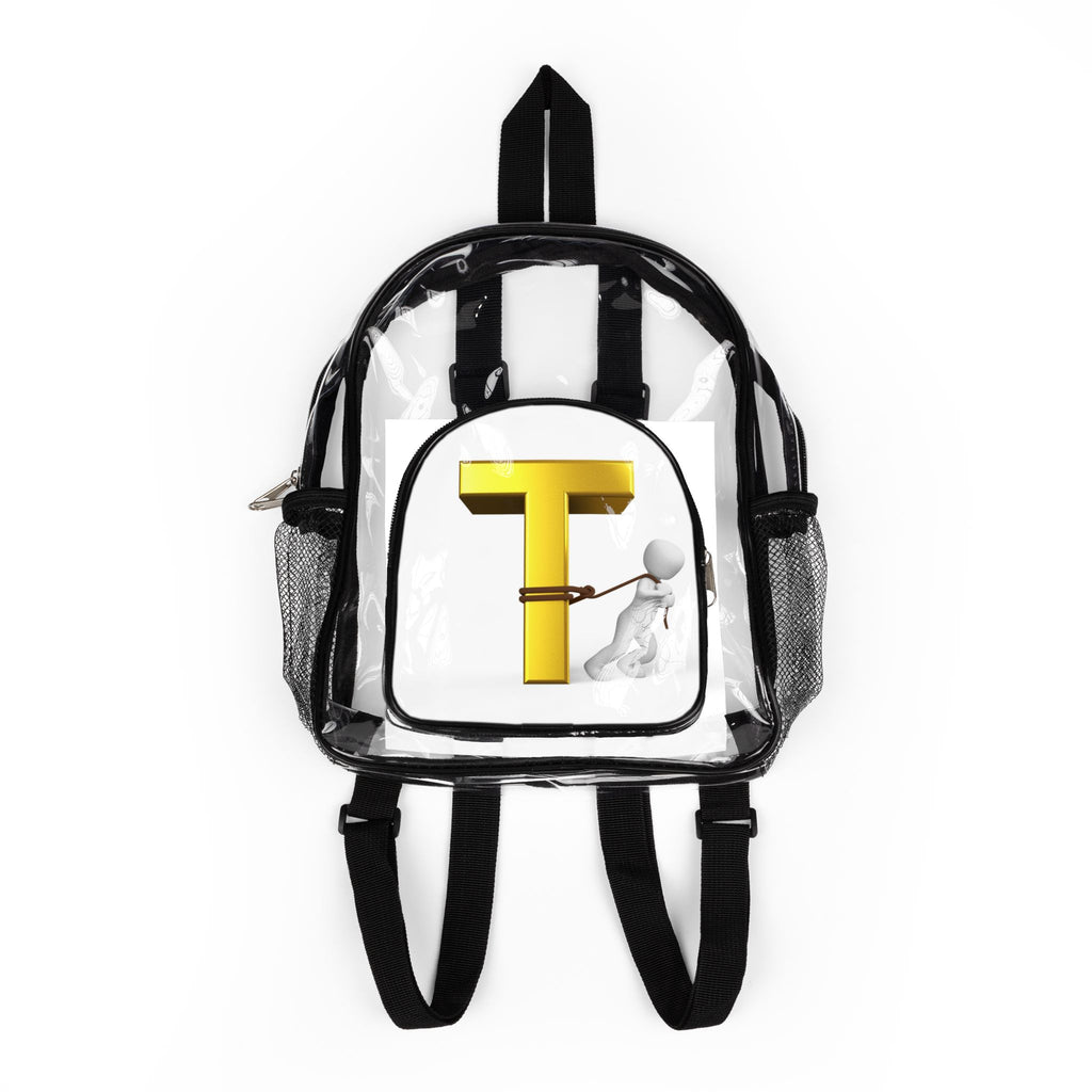 Yellow 3D Letter T Design Clear Stadium Backpack | Transparent School Bag