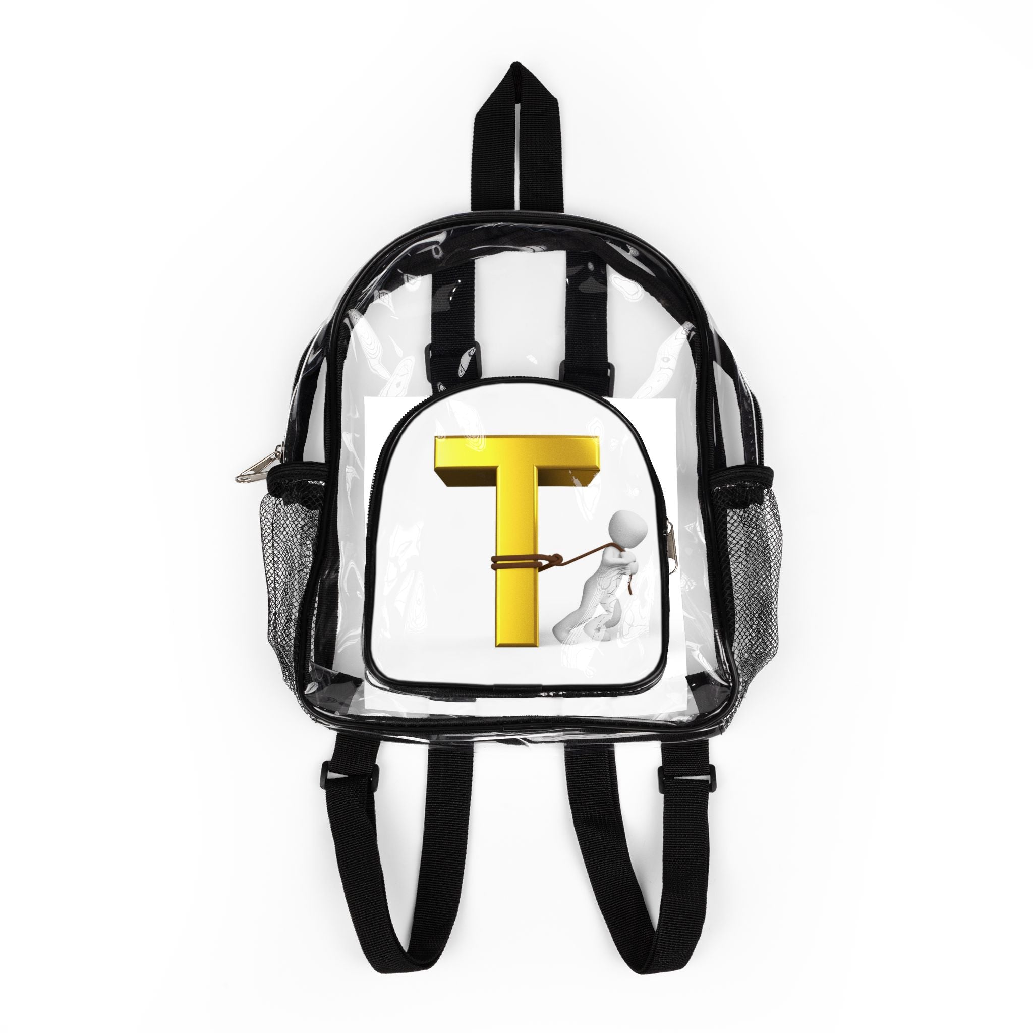 Yellow 3D Letter T Design Clear Stadium Backpack | Transparent School Bag