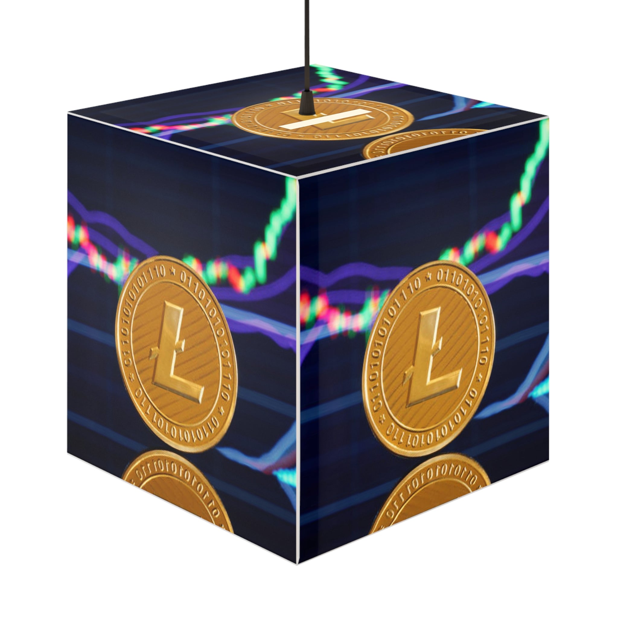 Litecoin Crypto Coin Pattern Light Cube Lamp | Cryptocurrency Decor, Trading Chart Design