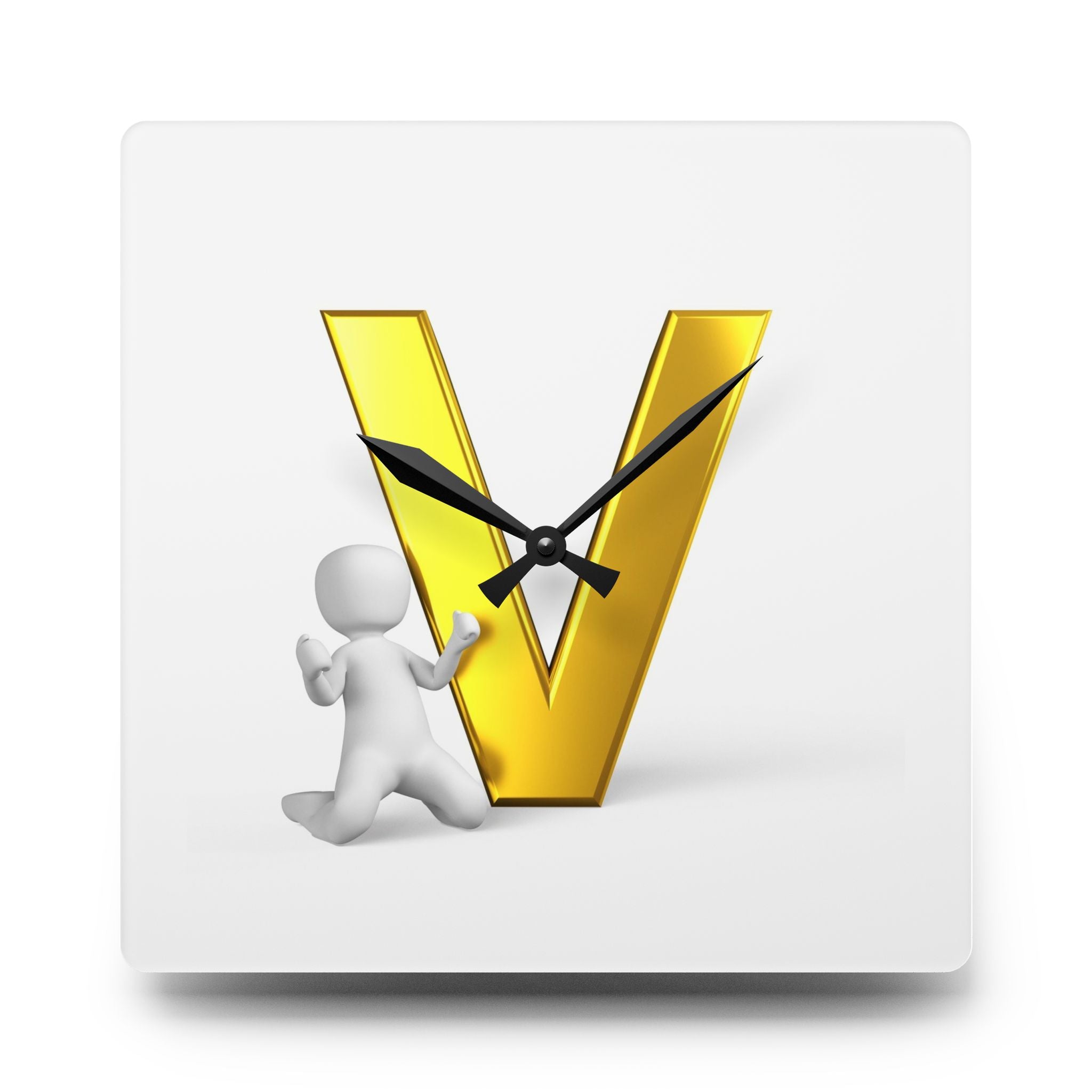 Horloge murale acrylique avec lettre V dorée en 3D | Décoration initiale moderne