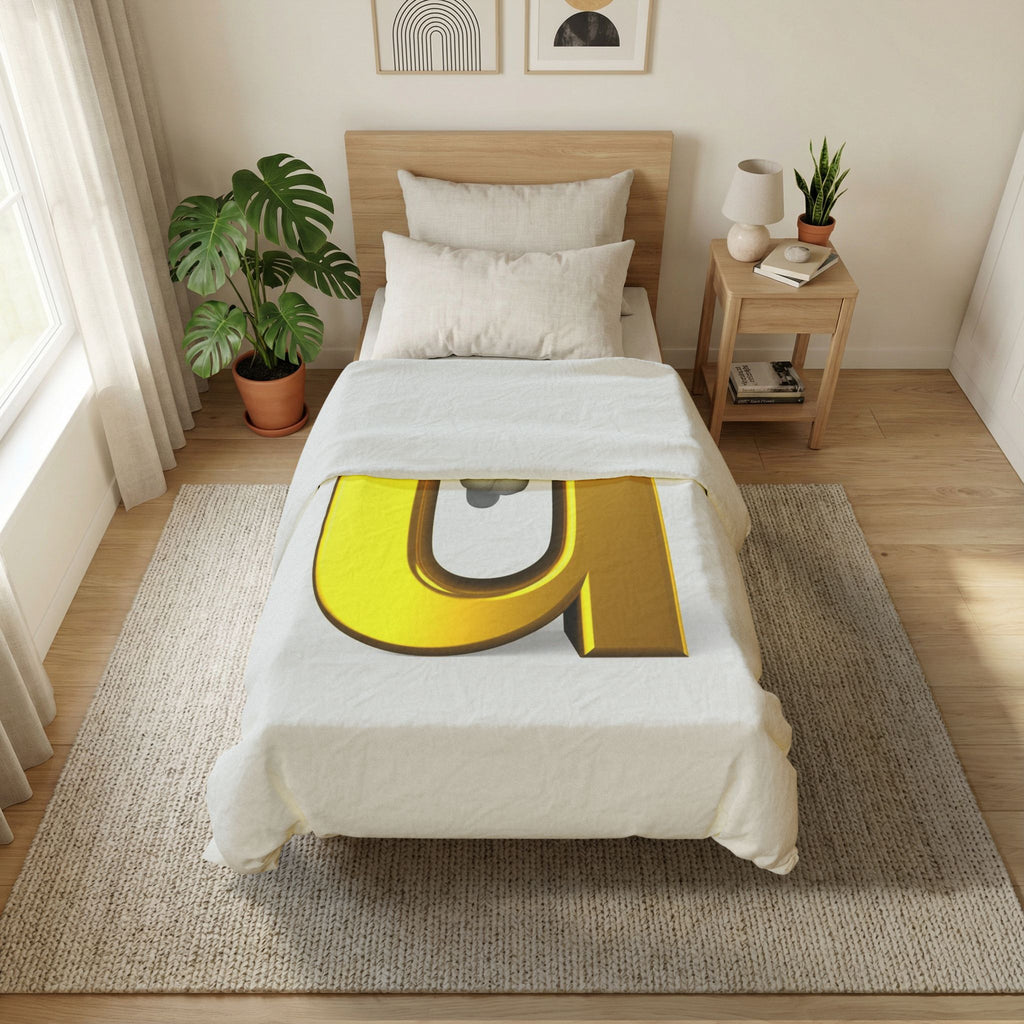 Gold Letter U with 3D Figure Duvet Cover | Monogram Initial Bedding