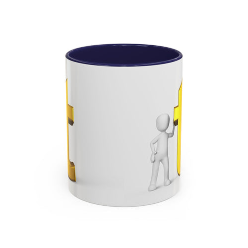 Mug bonhomme allumette 3D avec lettre T dorée | Mug bicolore