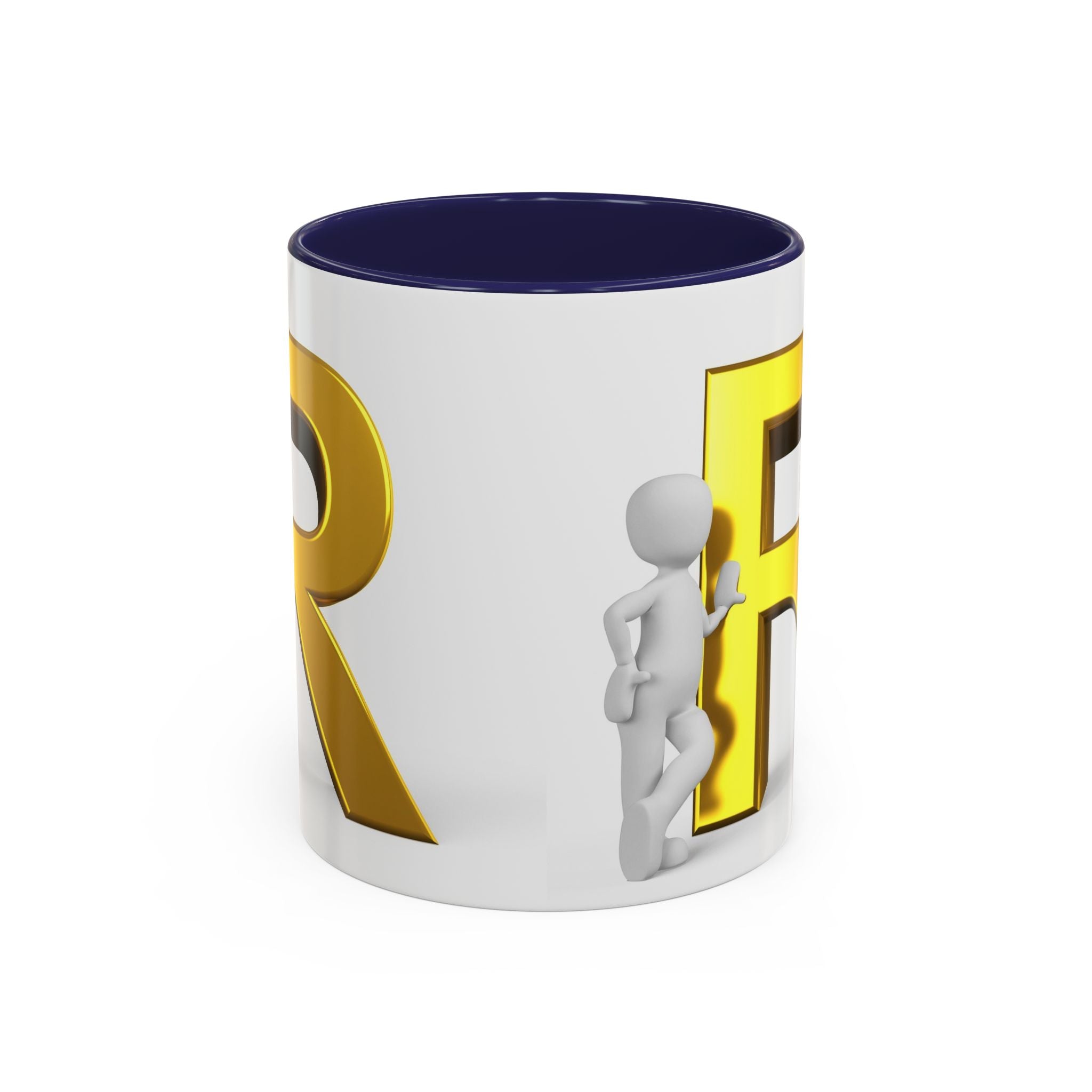 Gold Letter R with 3D Figure Accent Coffee Mug | Monogram Initial Mug