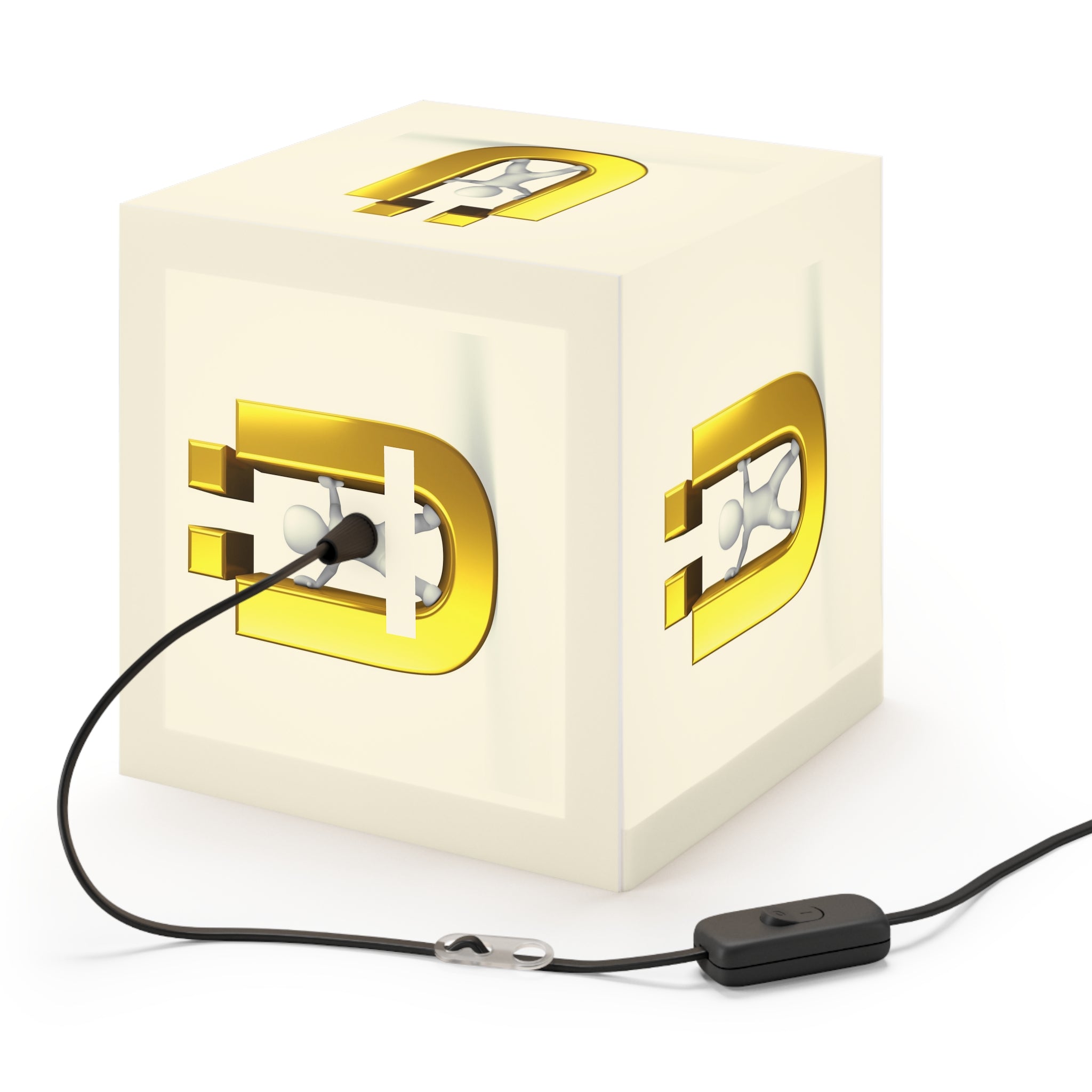 Gold Letter Ü with Figure Light Cube Lamp | Kids Room Nightlight