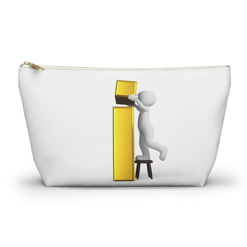 Trousse à accessoires en toile avec figurine bâton en 3D et lettre « i » dorée | Trousse à fond plat et à fermeture éclair