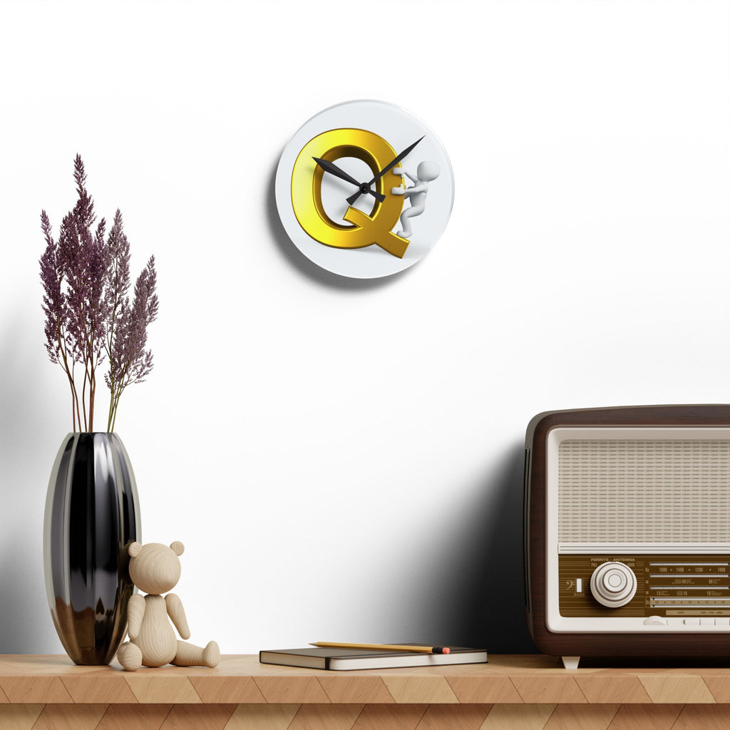 Gold Letter Q with Climbing Figure Acrylic Wall Clock | Initial Monogram Decor