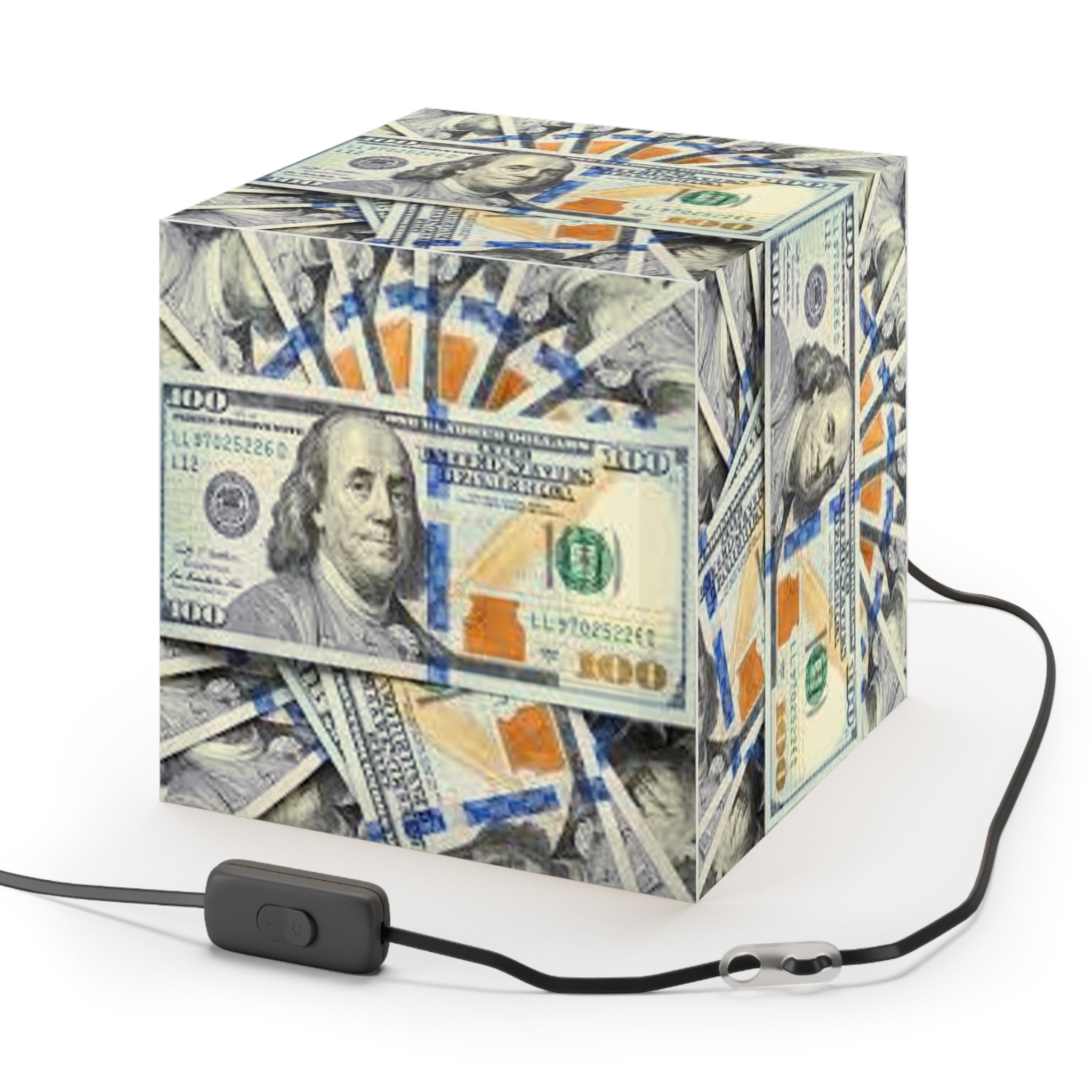 Money Print Cube Lamp | Light Cube Lamp, 100 Bill Pattern