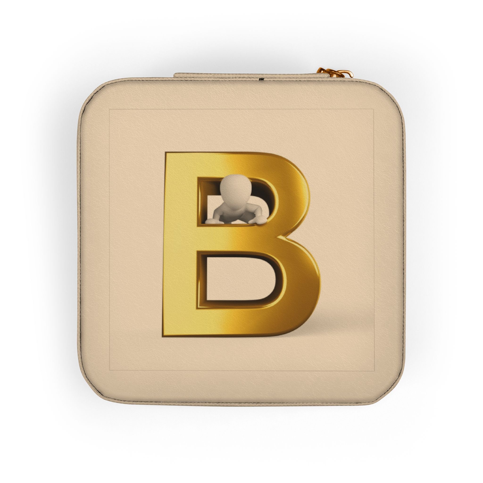 Gold Initial B Jewelry Travel Case | Compact Square Portable Organizer